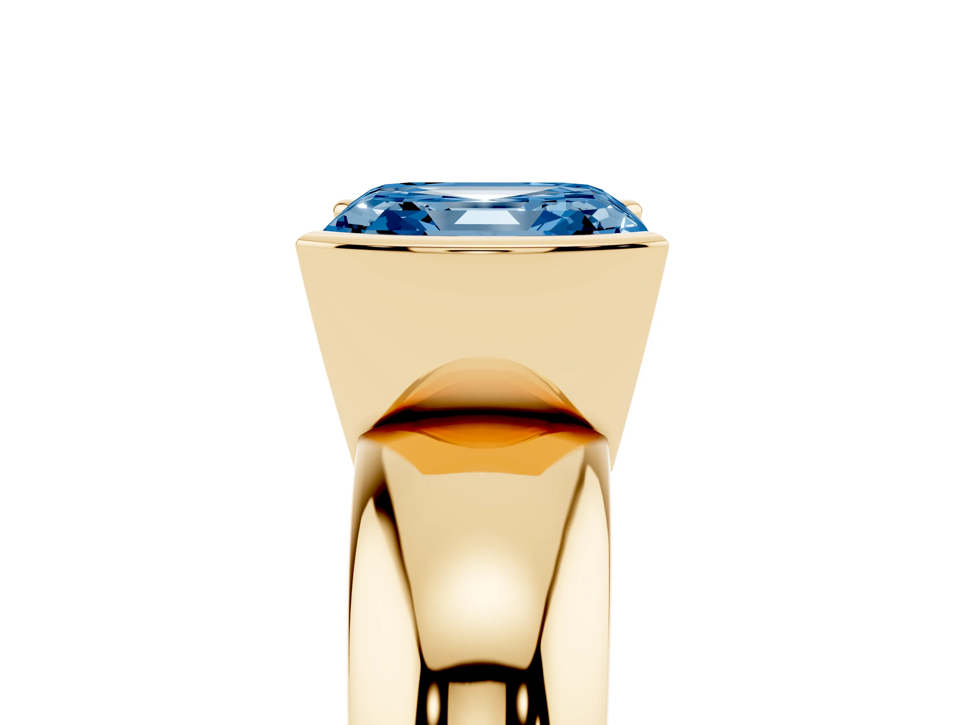 Fancy Blue Asscher Cut Diamond Solitaire Tension Set Ring Set in Yellow gold with Wide Band