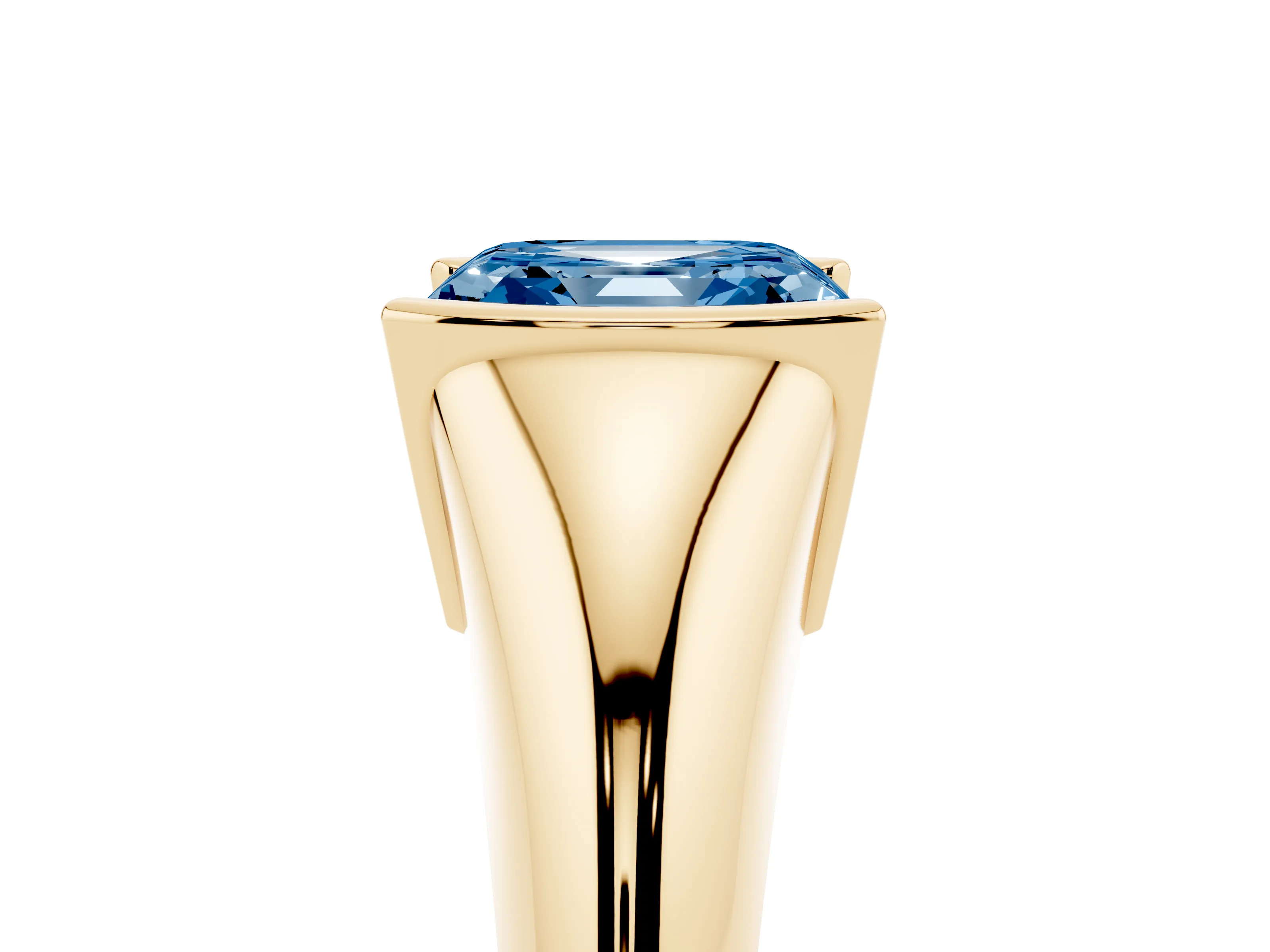Fancy Blue Asscher Cut Diamond Solitaire Tension Set Ring Set in Yellow gold