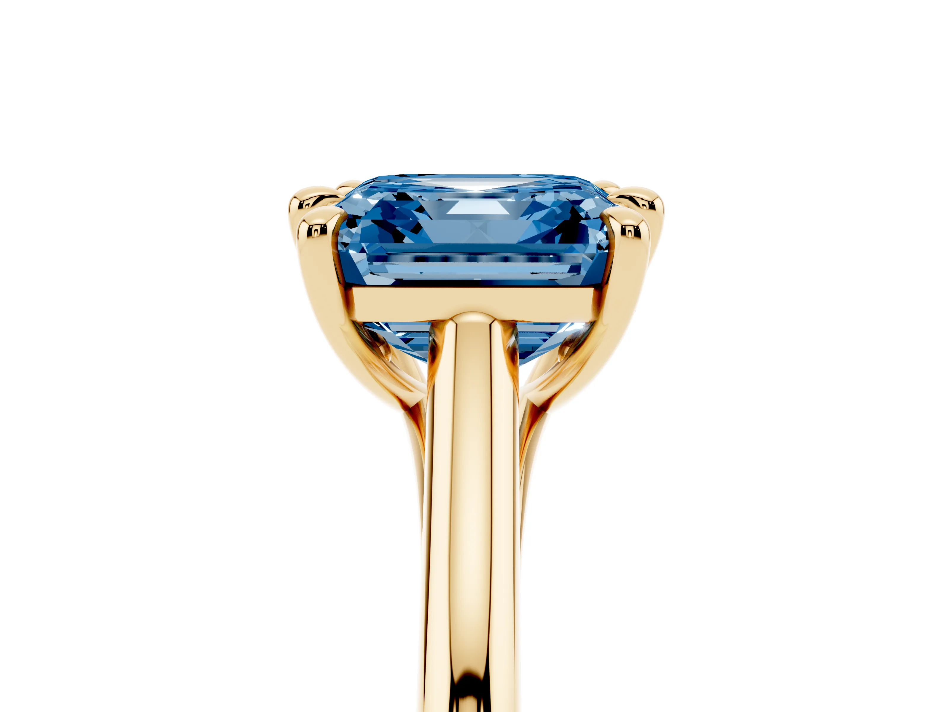 Fancy Blue Asscher Cut Diamond Solitaire Engagement Ring Set in Yellow gold with Prong Setting and Plain Classic Band