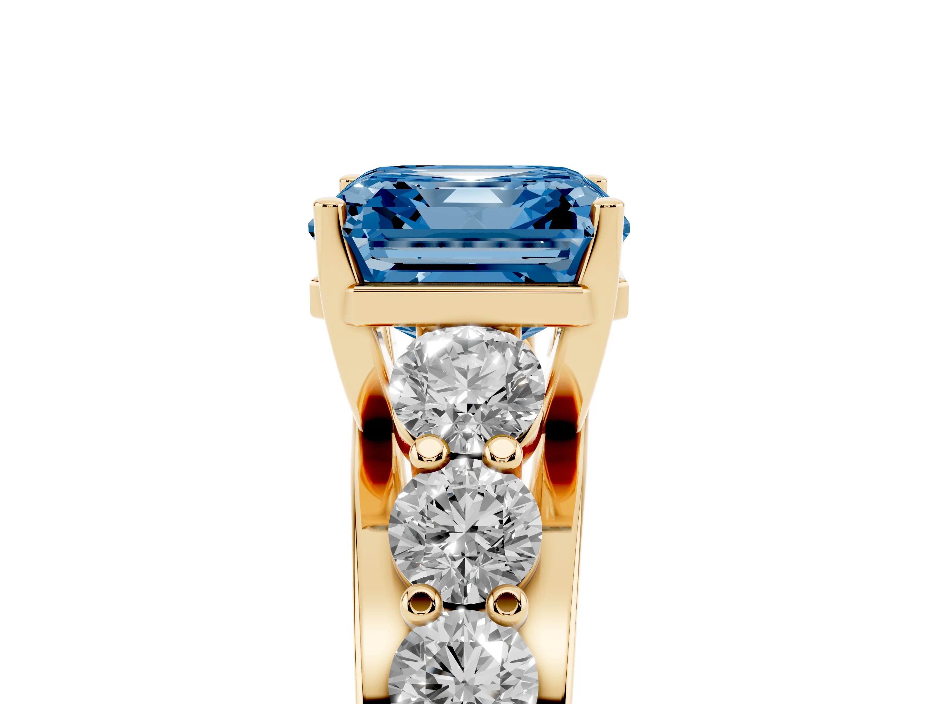 Fancy Blue Asscher Cut Diamond Pavé Engagement Ring Set in Yellow gold with Prong Setting