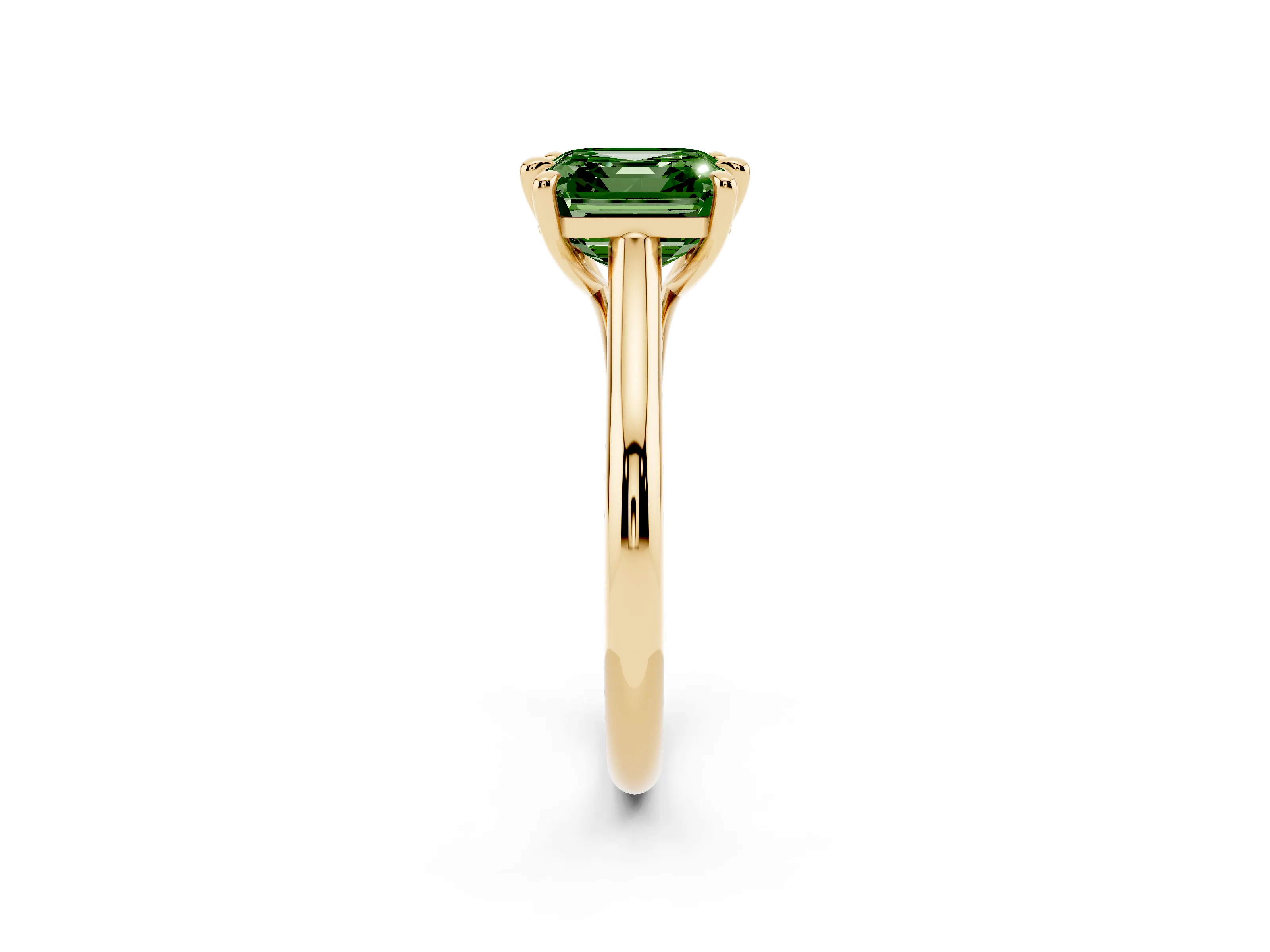 Fancy Green Asscher Cut Diamond Solitaire Engagement Ring Set in Yellow gold with Prong Setting and Plain Classic Band