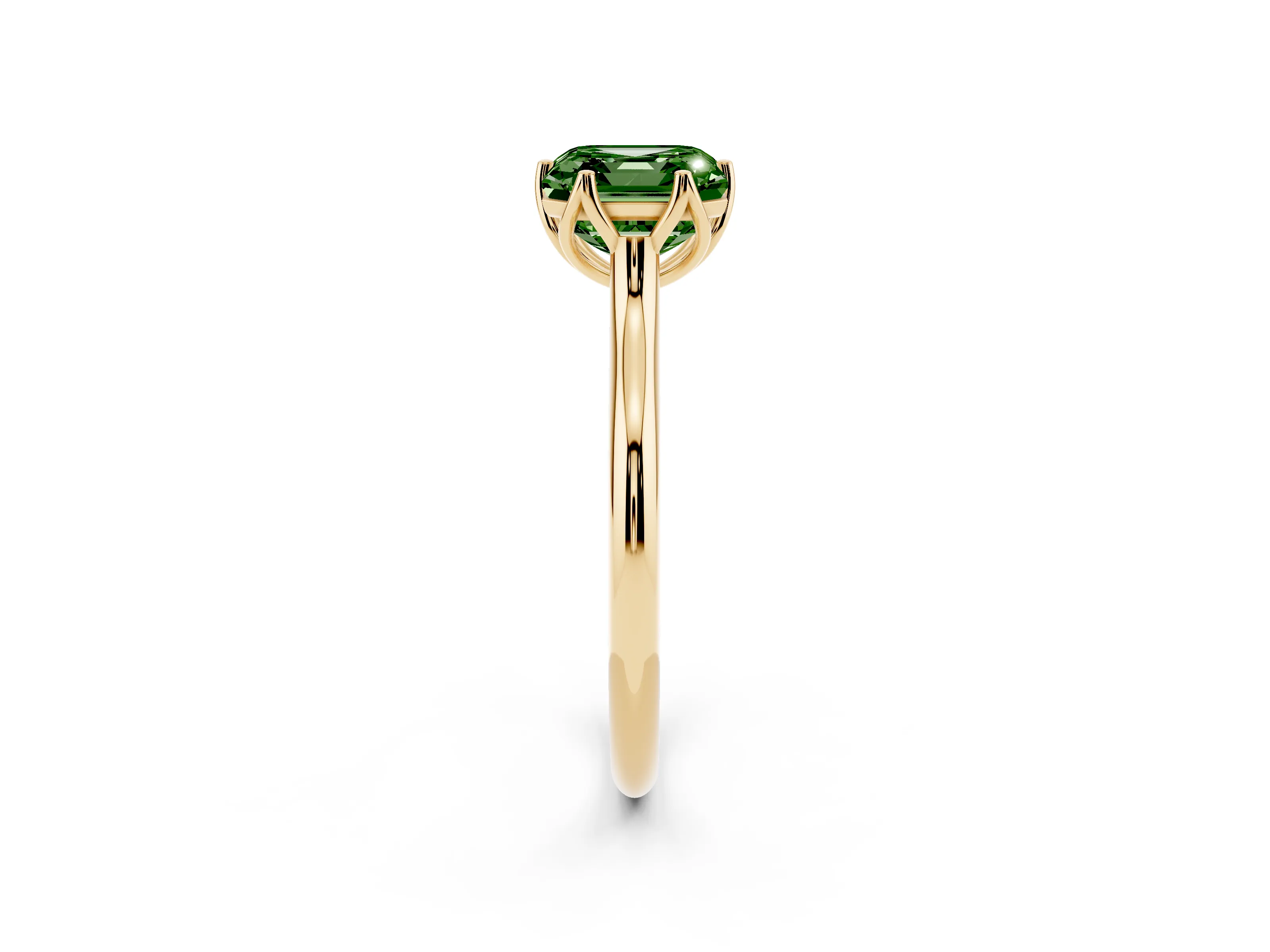 Fancy Green Asscher Cut Diamond Solitaire Cathedral Ring Set in Yellow gold with Prong Setting