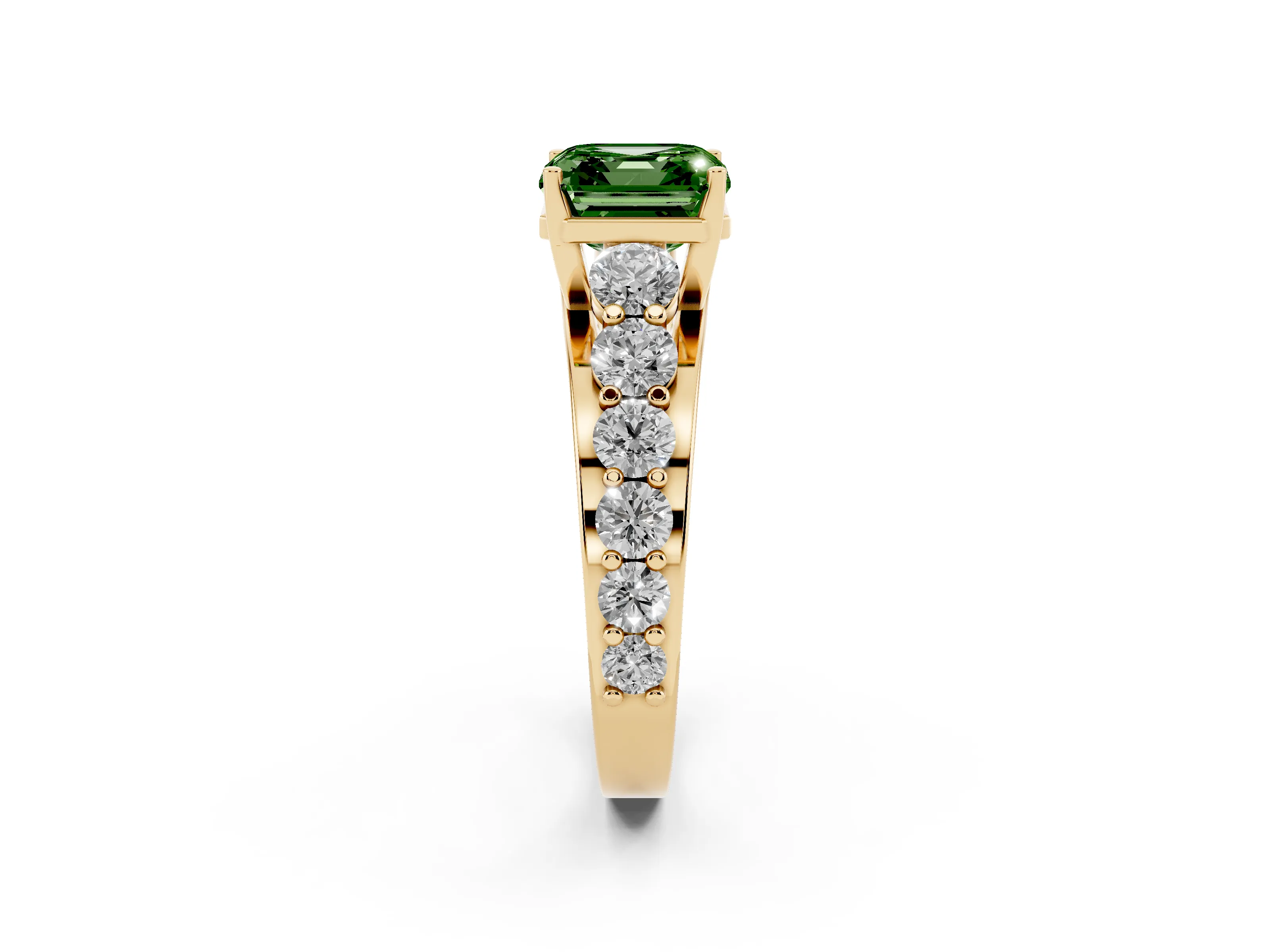 Fancy Green Asscher Cut Diamond Pavé Engagement Ring Set in Yellow gold with Prong Setting
