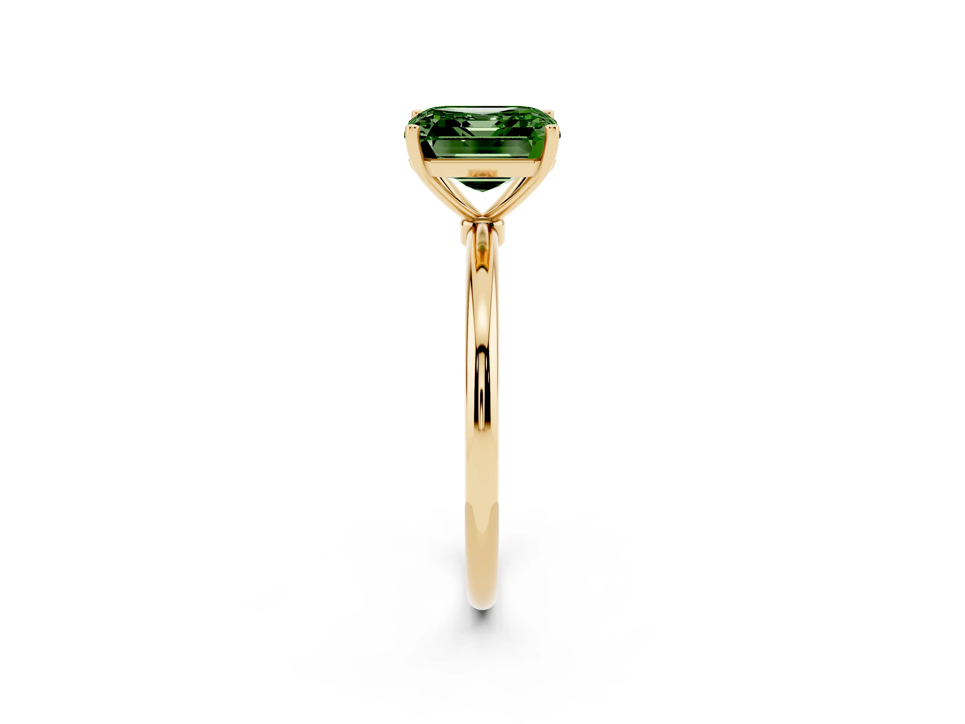 Fancy Green Asscher Cut Diamond Solitaire Engagement Ring Set in Yellow gold with Thin Band and Prong Setting