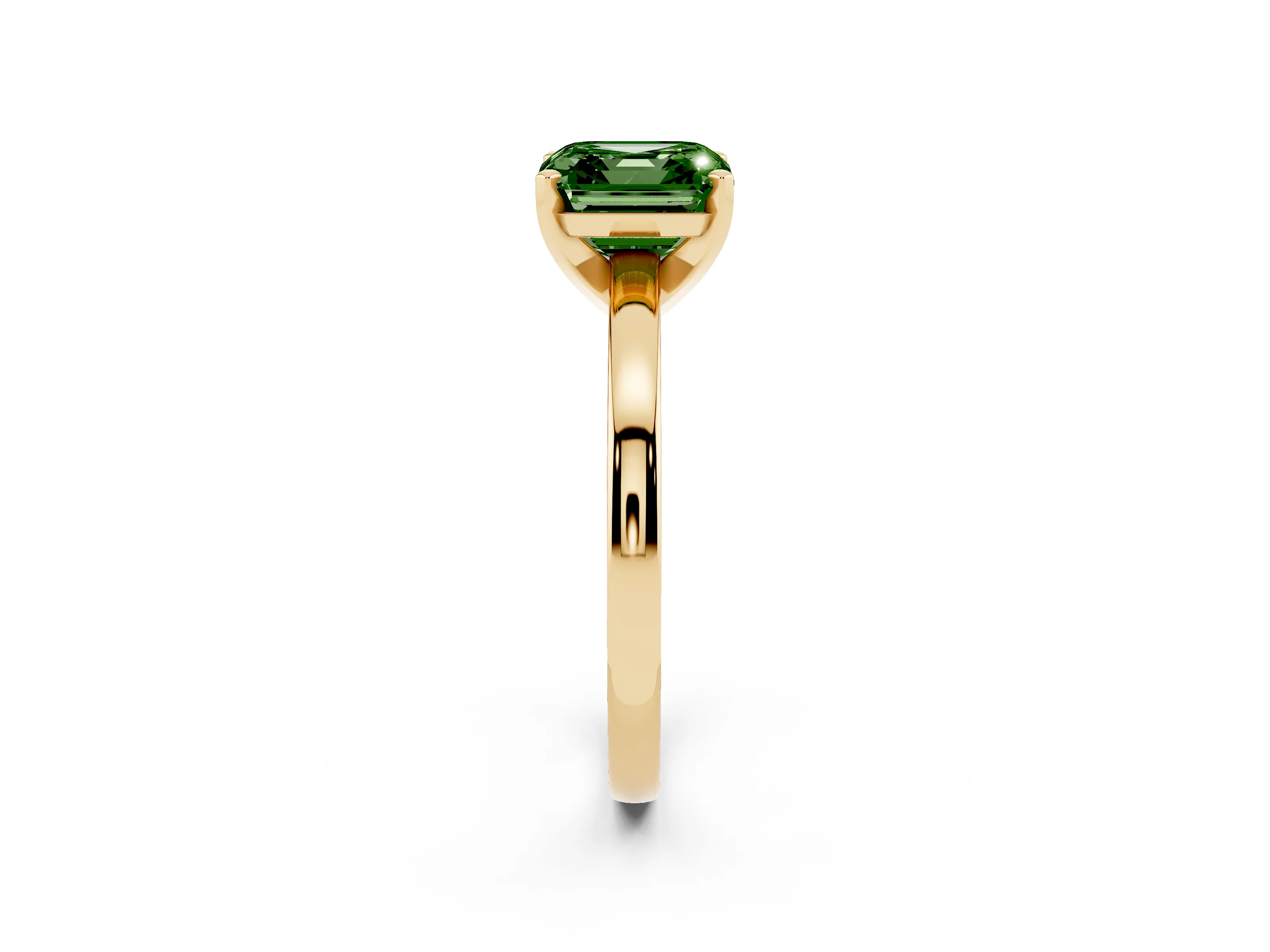 Fancy Green Asscher Cut Diamond Solitaire Engagement Ring Set in Yellow gold with Prong Setting on a Classic Band