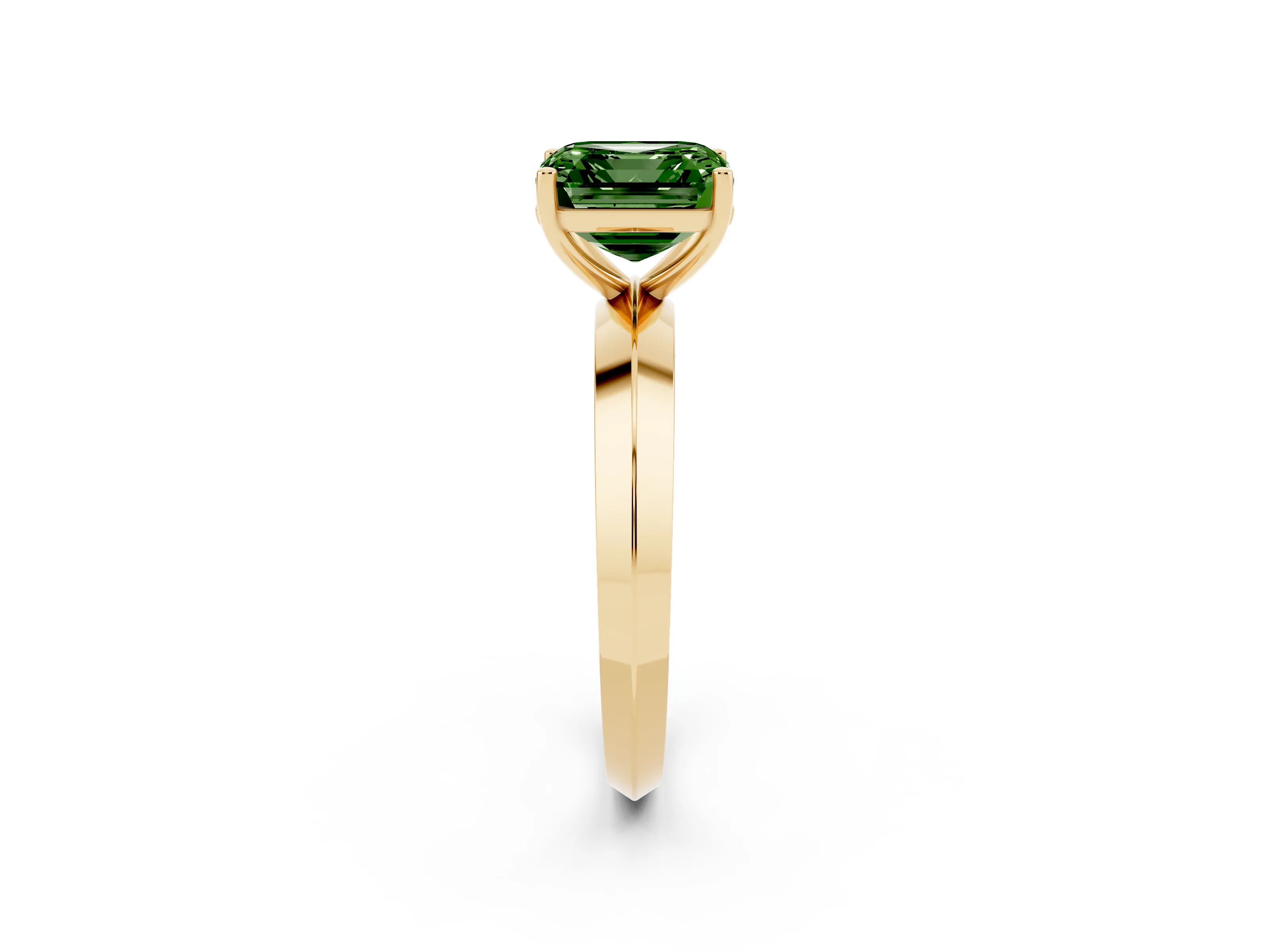 Fancy Green Asscher Cut Diamond Solitaire Engagement Ring Set in Yellow gold with Flat Band and Prong Setting