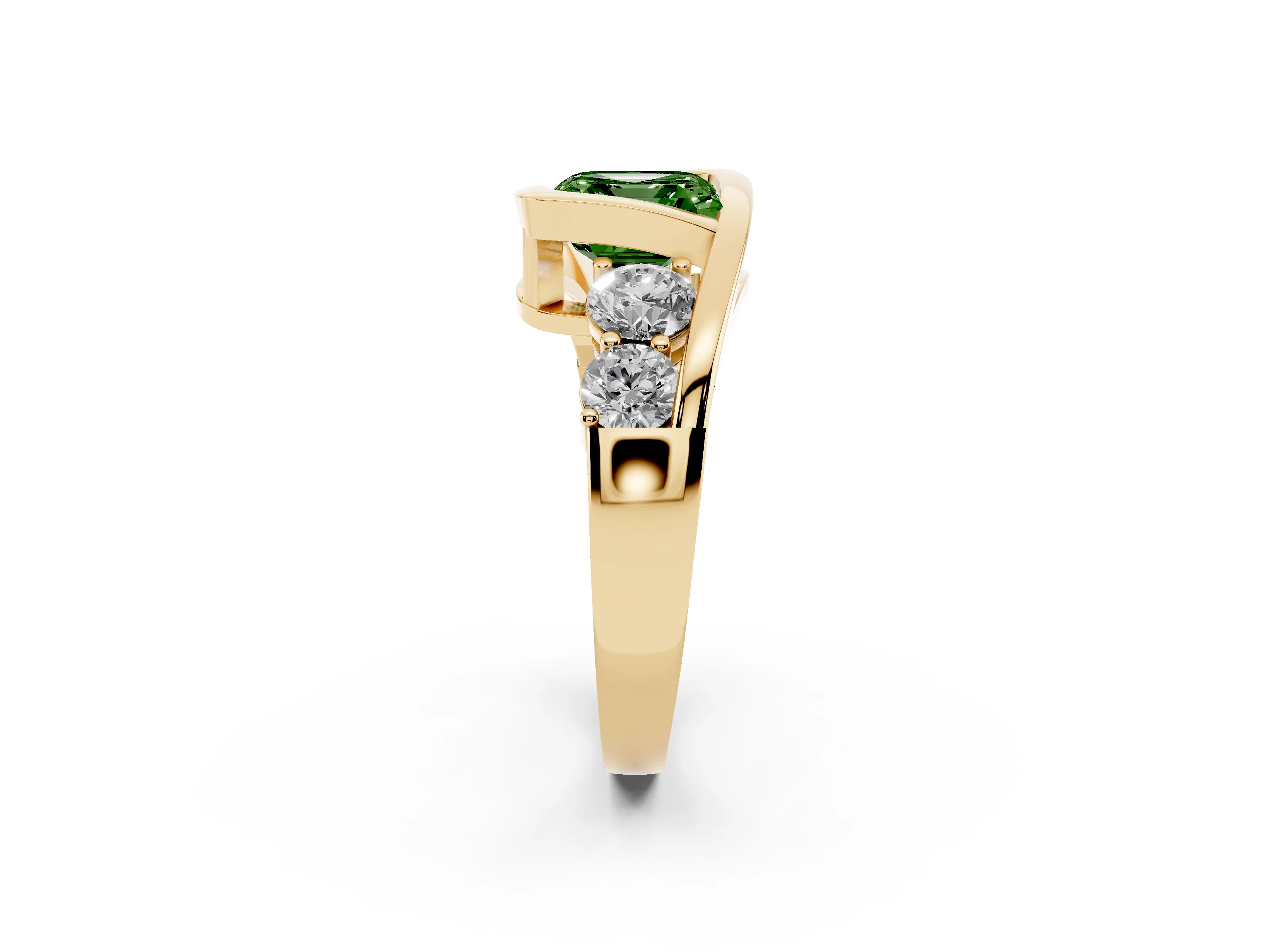 Fancy Green Asscher Cut Diamond Bezel Bypass Ring Set in Yellow gold with Round Accents