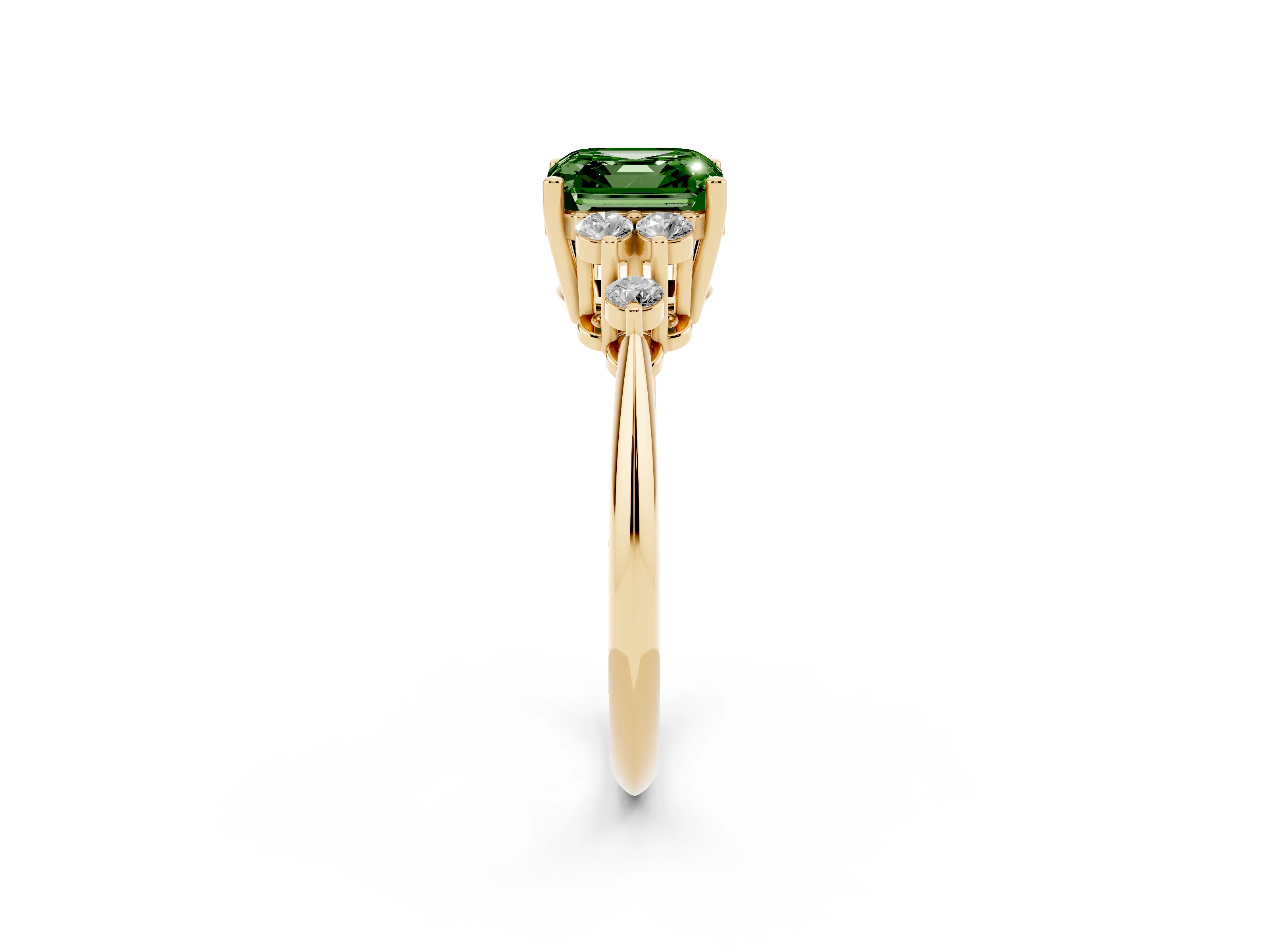 Fancy Green Asscher Cut Diamond Cluster Ring Set in Yellow gold with Plain Band and Prong Setting