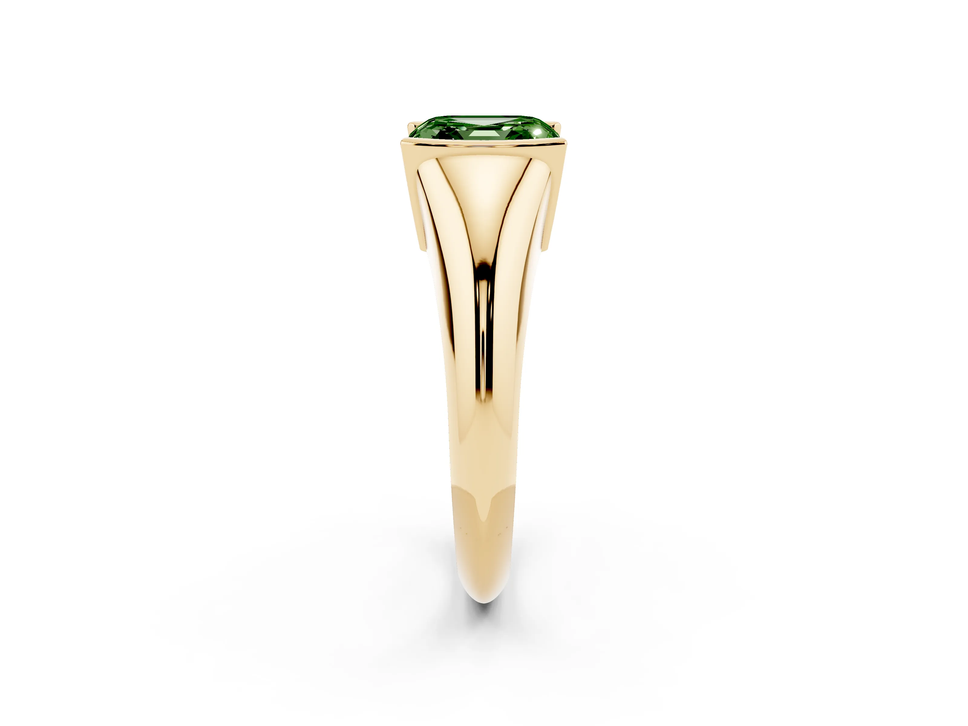 Fancy Green Asscher Cut Diamond Solitaire Tension Set Ring Set in Yellow gold