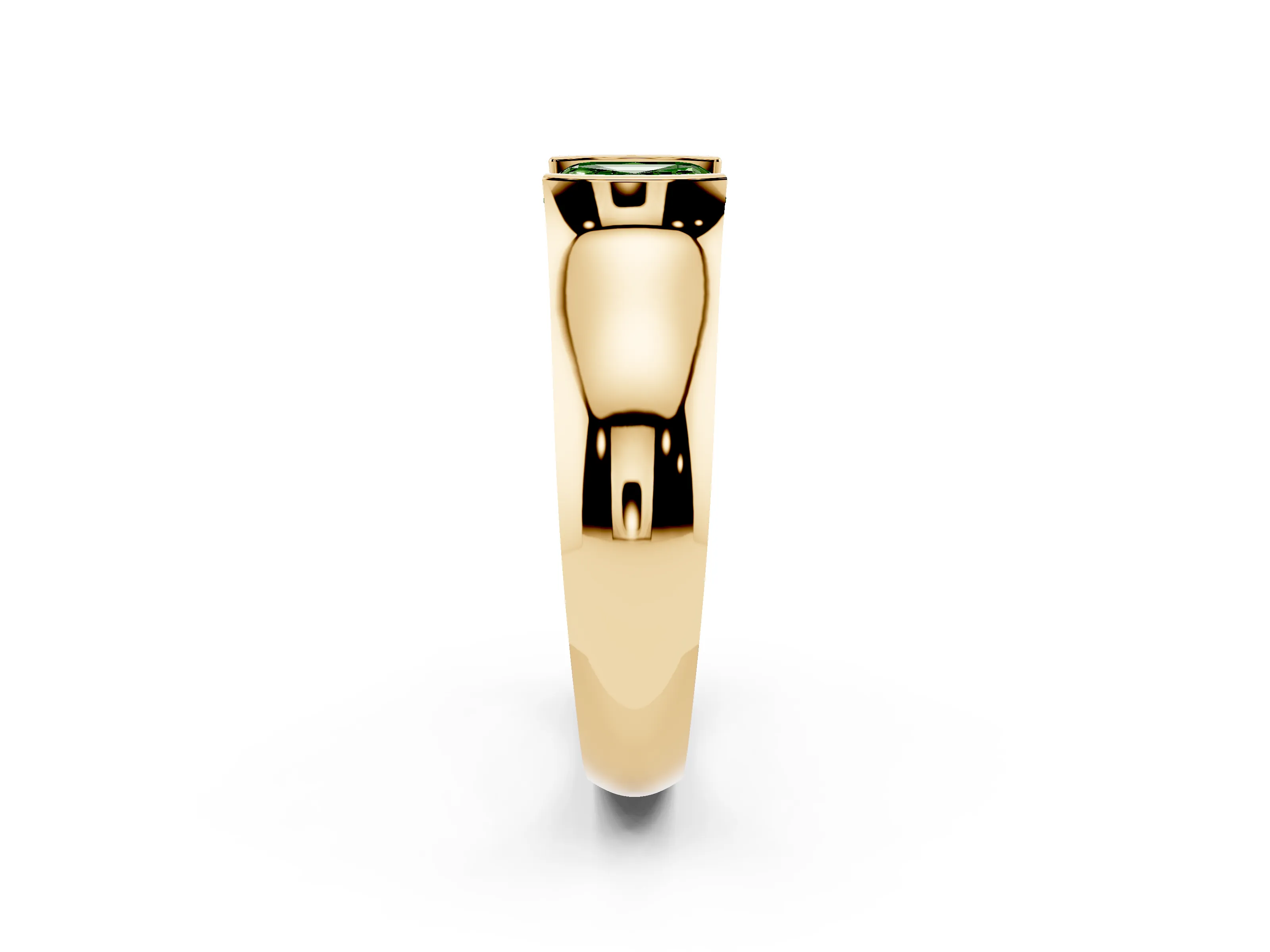 Fancy Green Asscher Cut Diamond Bezel Solitaire Ring Set in Yellow gold with Wide Band