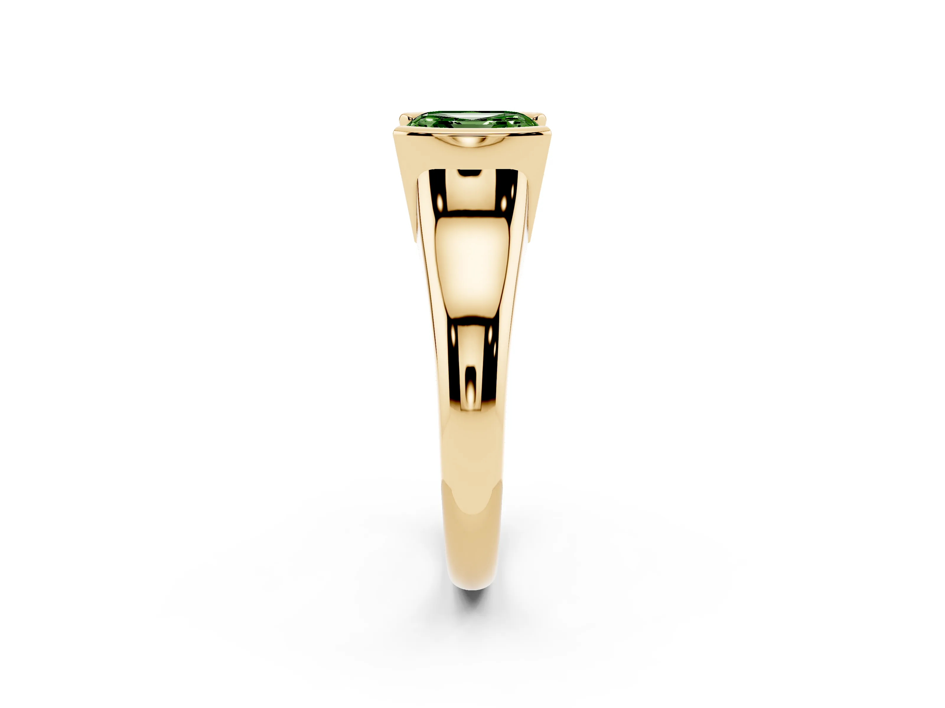 Fancy Green Asscher Cut Diamond Solitaire Tension Set Ring Set in Yellow gold with Split Shank Band