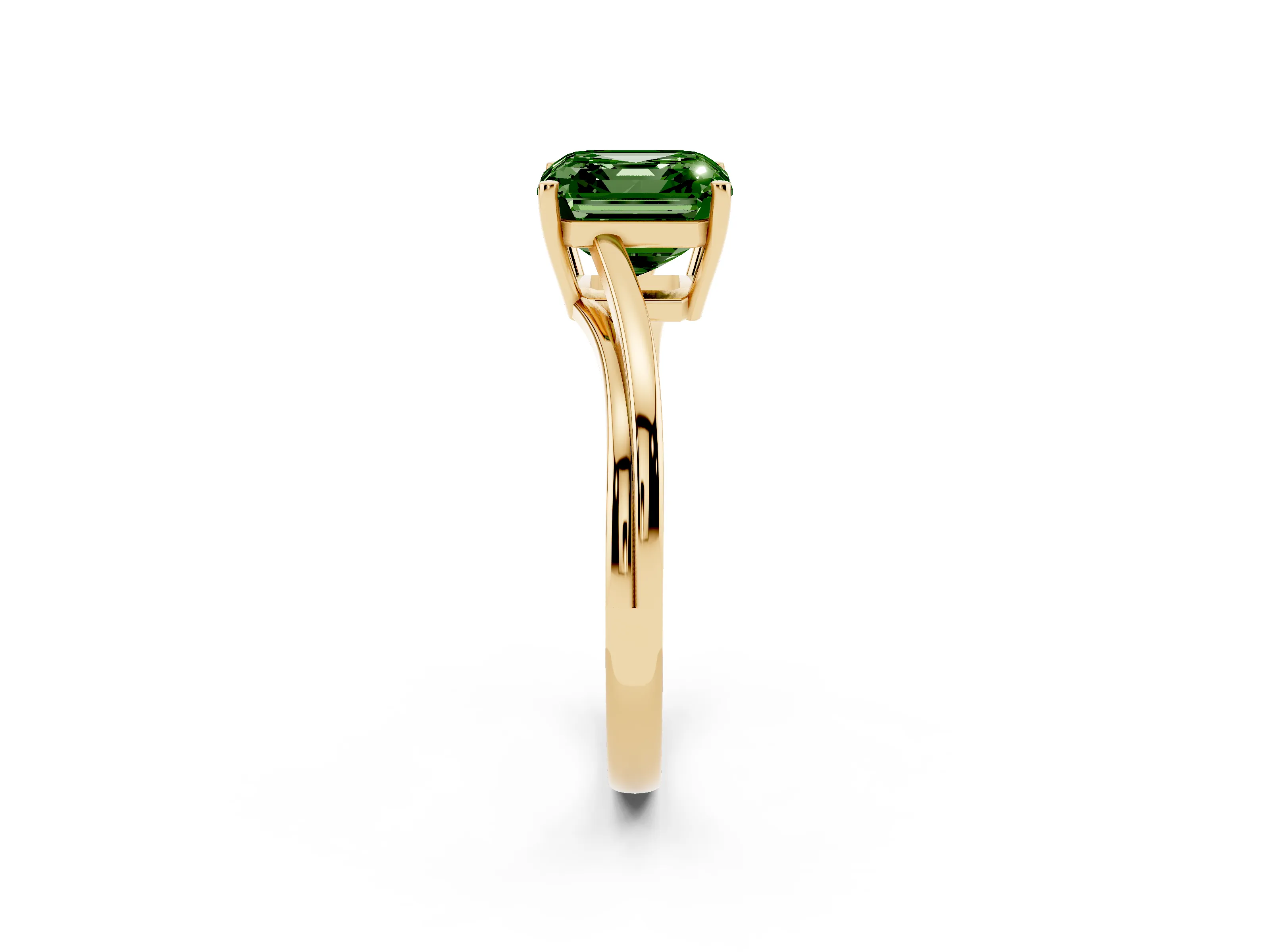 Fancy Green Asscher Cut Diamond Solitaire Twist Band Ring Set in Yellow gold with Prong Setting