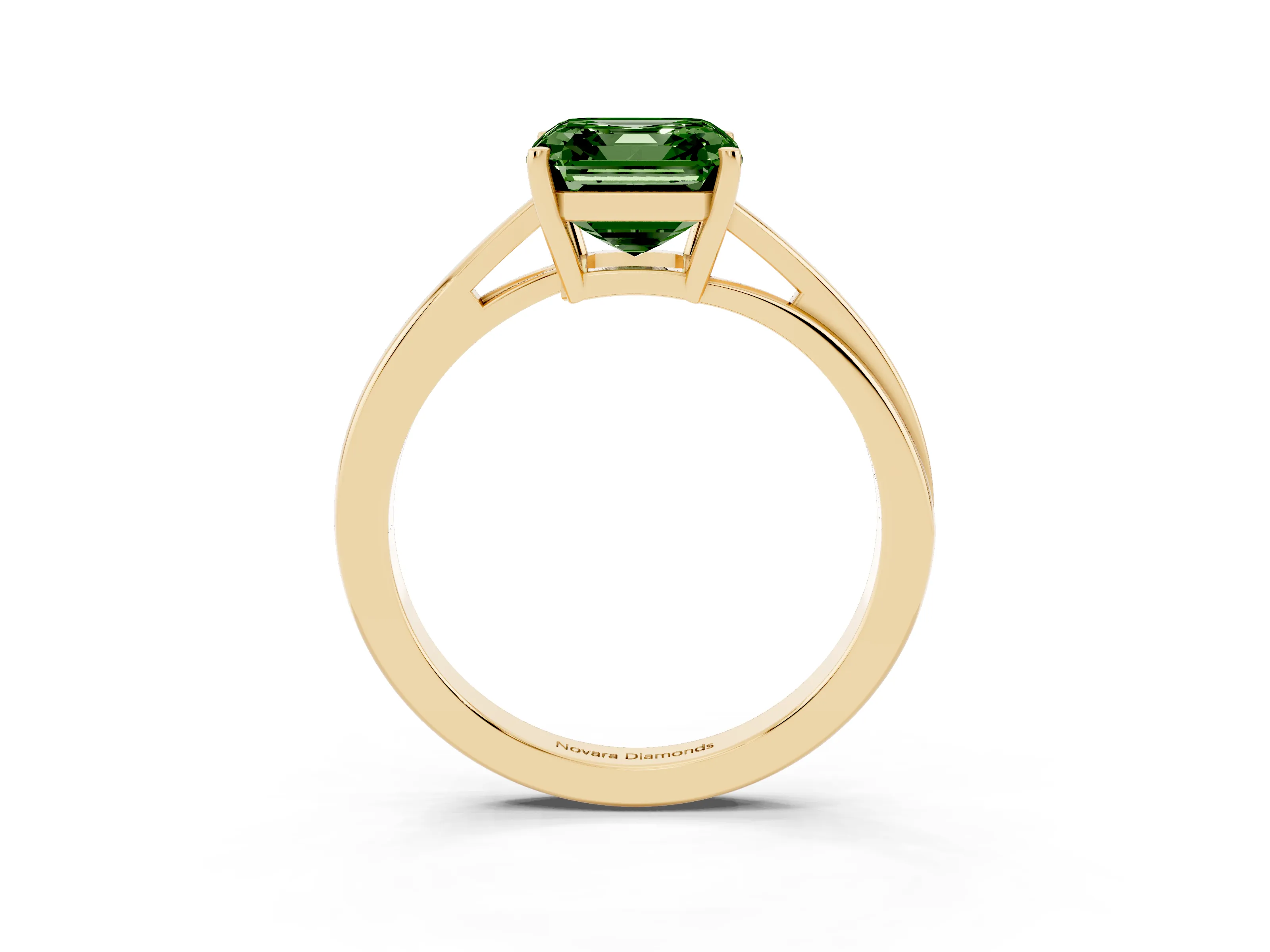 Fancy Green Asscher Cut Diamond Solitaire Twist Band Ring Set in Yellow gold with Prong Setting
