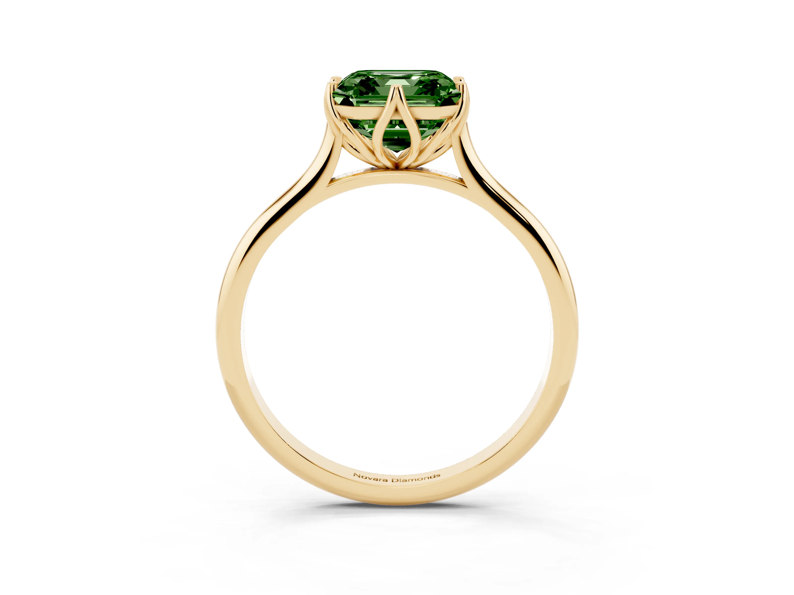 Fancy Green Asscher Cut Diamond Solitaire Cathedral Ring Set in Yellow gold with Prong Setting