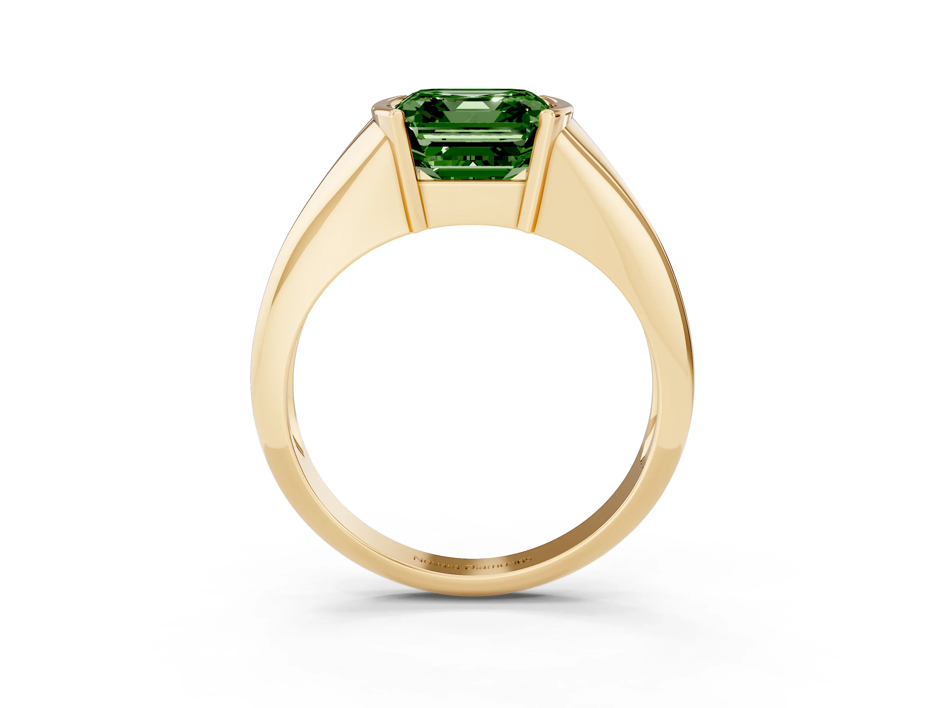 Fancy Green Asscher Cut Diamond Solitaire Tension Set Ring Set in Yellow gold