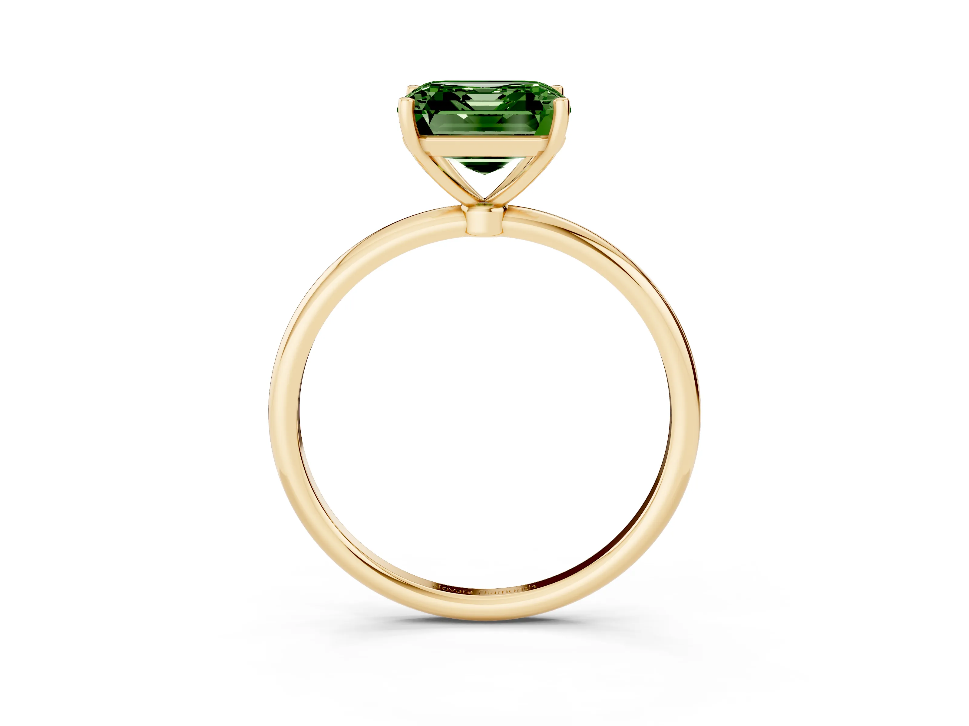 Fancy Green Asscher Cut Diamond Solitaire Engagement Ring Set in Yellow gold with Thin Band and Prong Setting