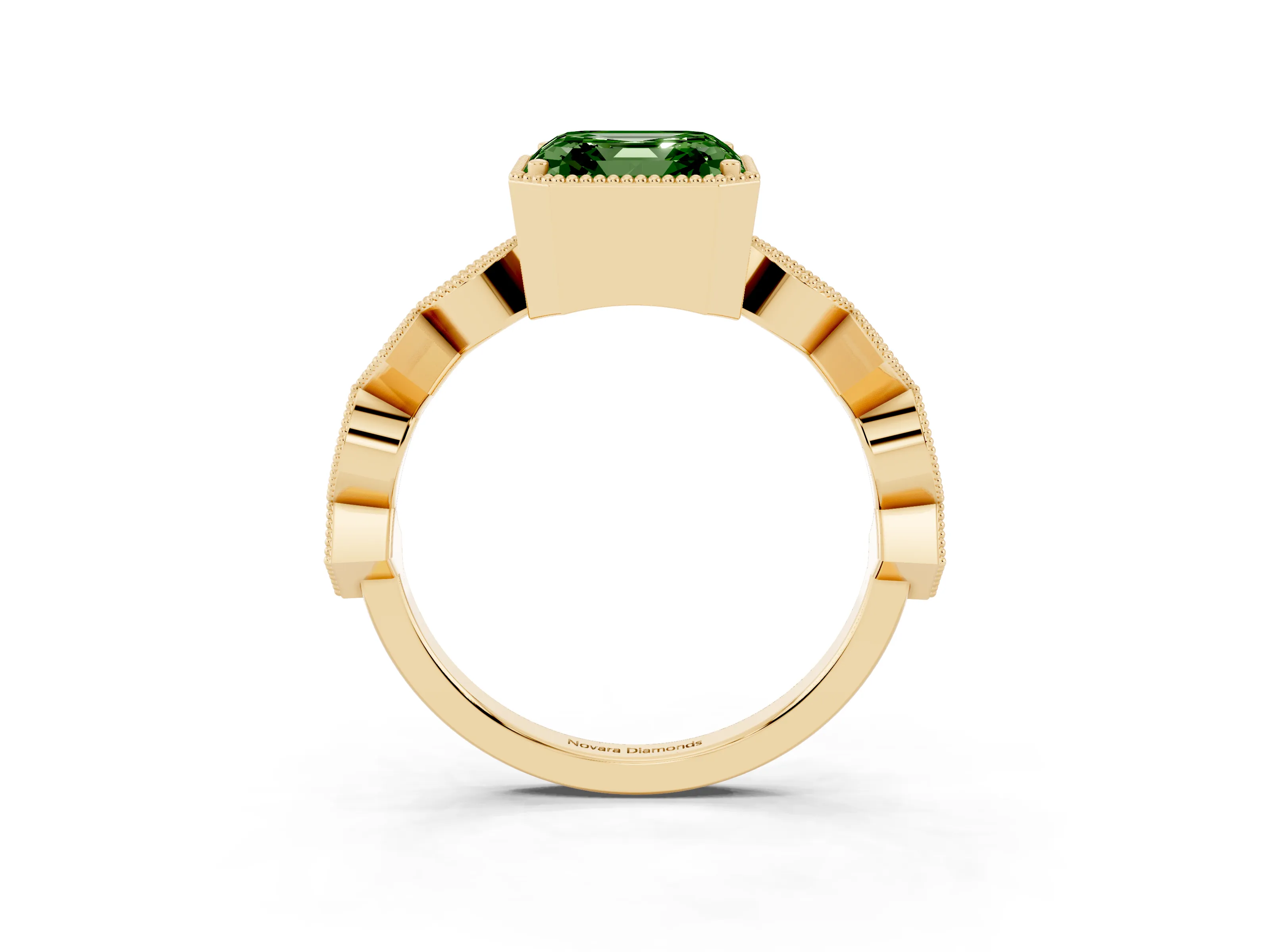 Fancy Green Asscher Cut Diamond Milgrain Marquise Twist Band Ring Set in Yellow gold with Prong Setting