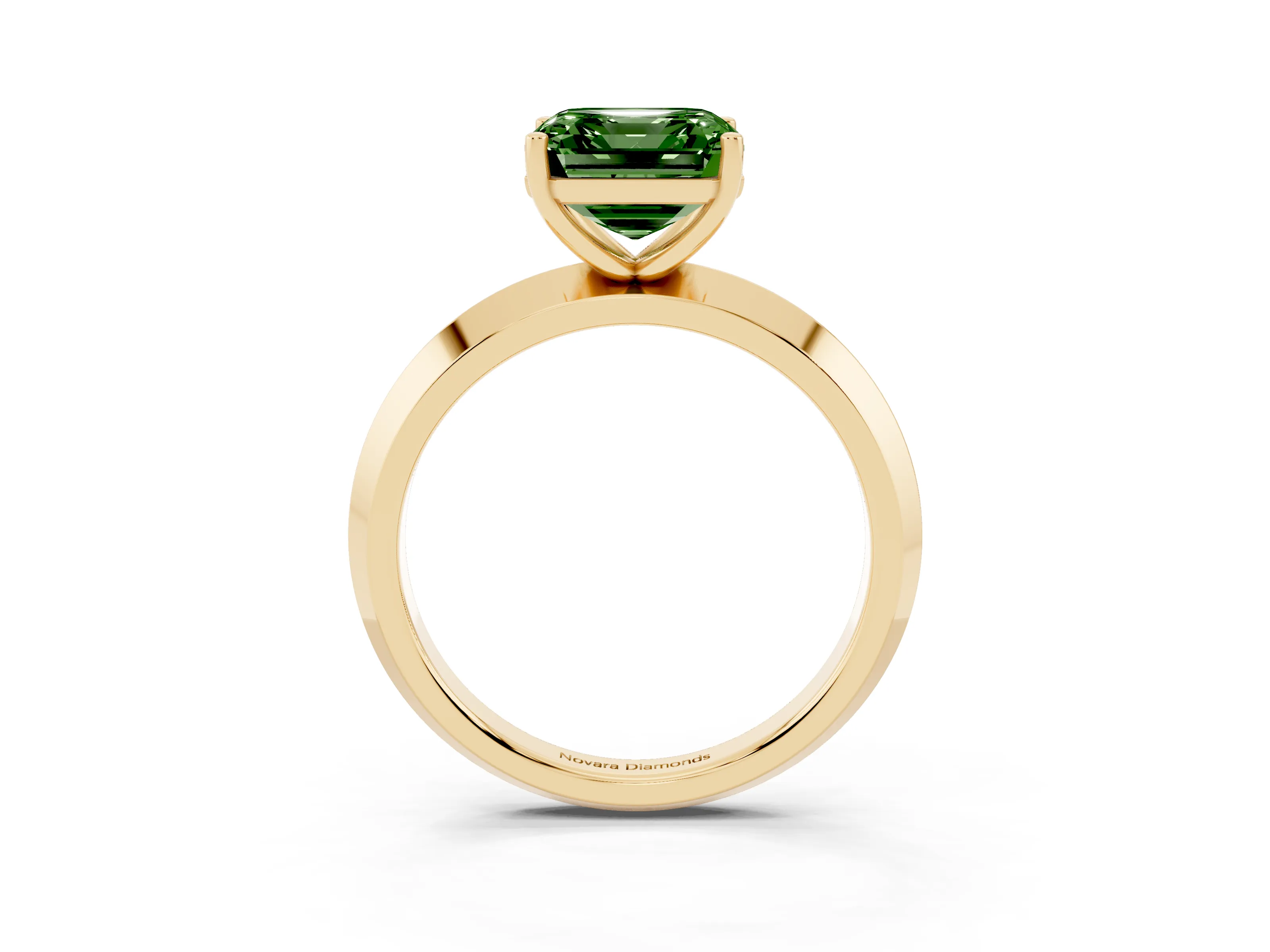 Fancy Green Asscher Cut Diamond Solitaire Engagement Ring Set in Yellow gold with Flat Band and Prong Setting