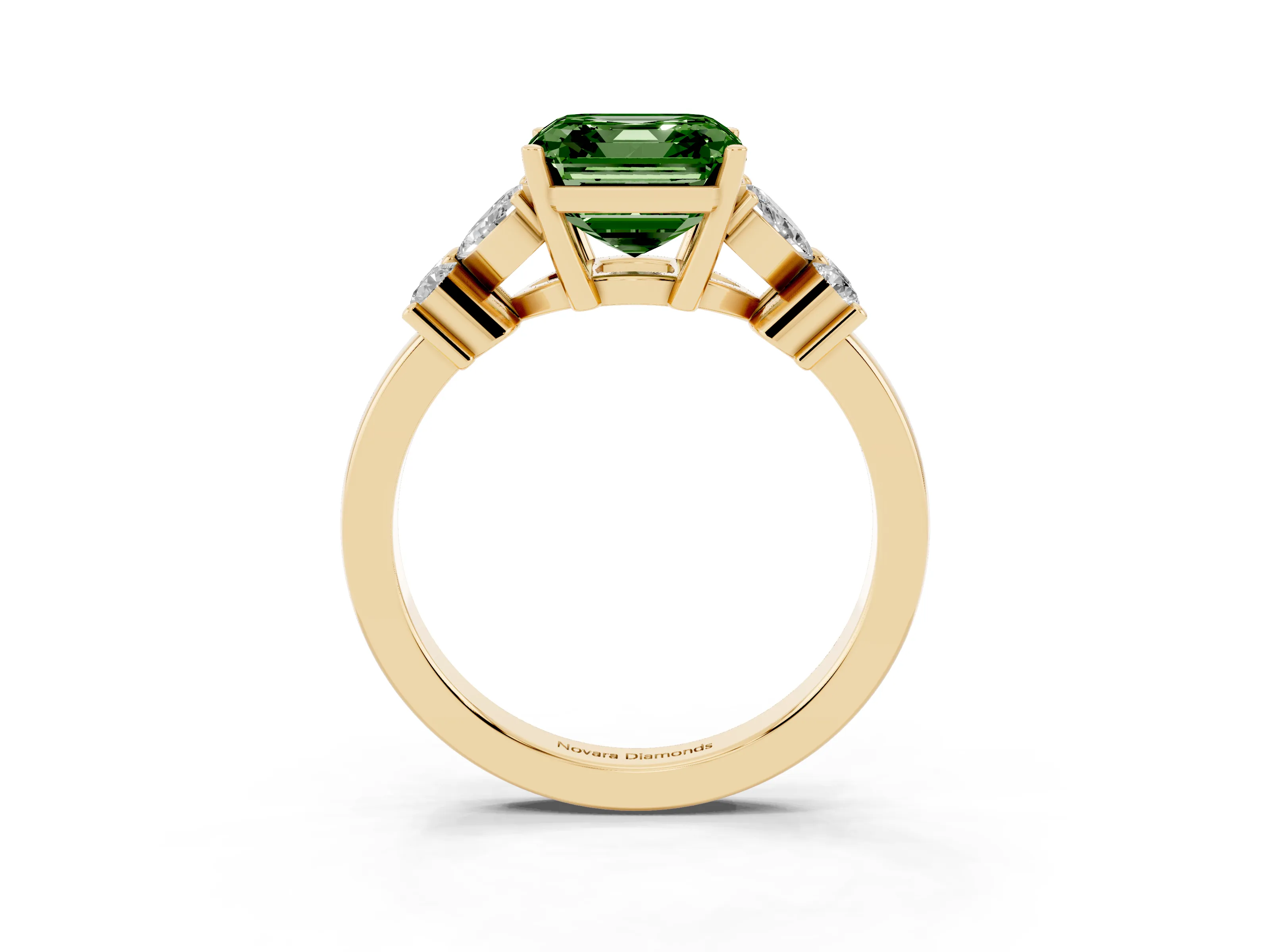 Fancy Green Asscher Cut Diamond Floral Cluster Ring Set in Yellow gold with Marquise Petals and Prong Setting
