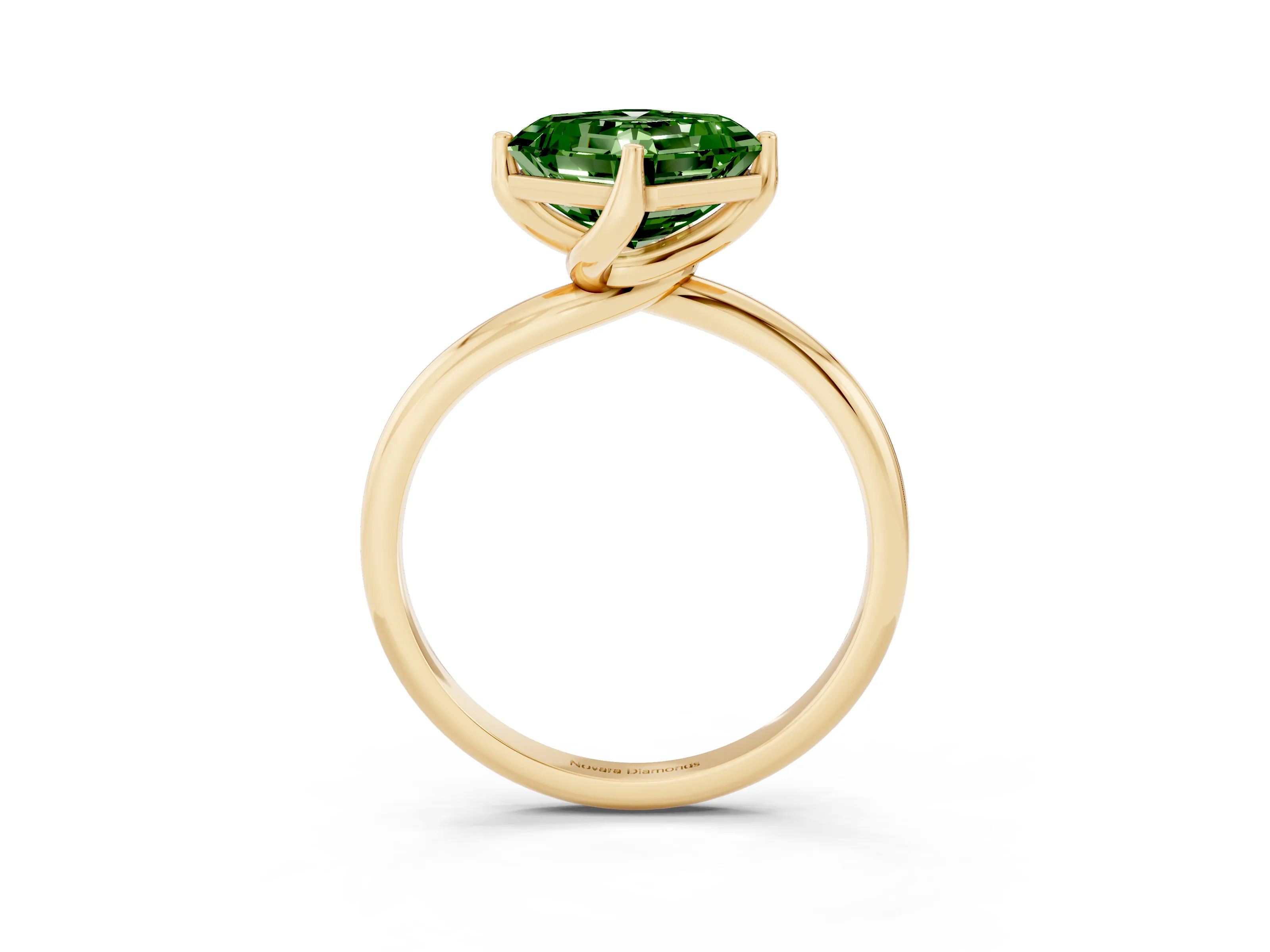 Fancy Green Asscher Cut Diamond Solitaire Engagement Ring Set in Yellow gold with Classic Plain Band