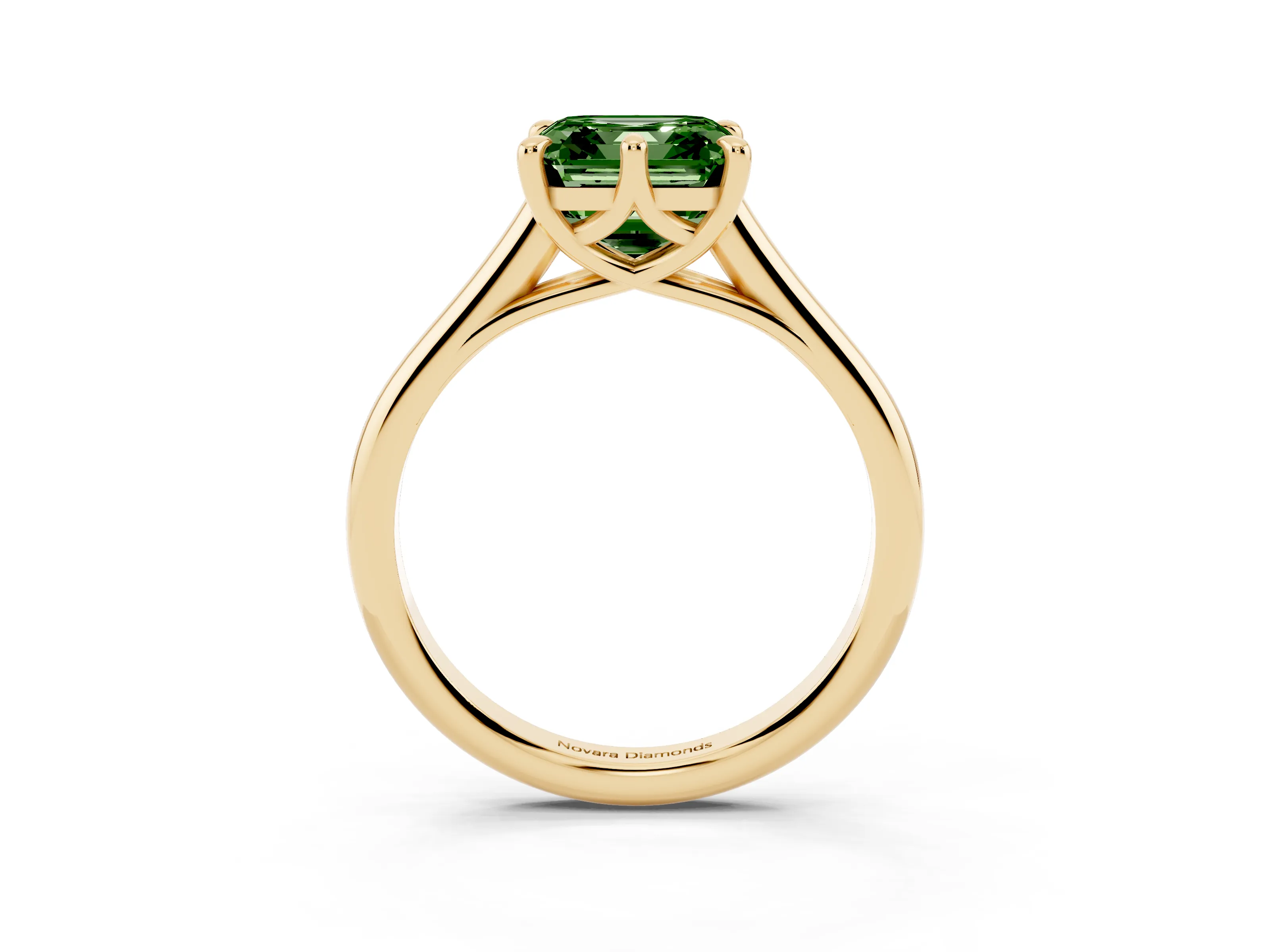 Fancy Green Asscher Cut Diamond Solitaire Engagement Ring Set in Yellow gold with Prong Setting and Plain Classic Band