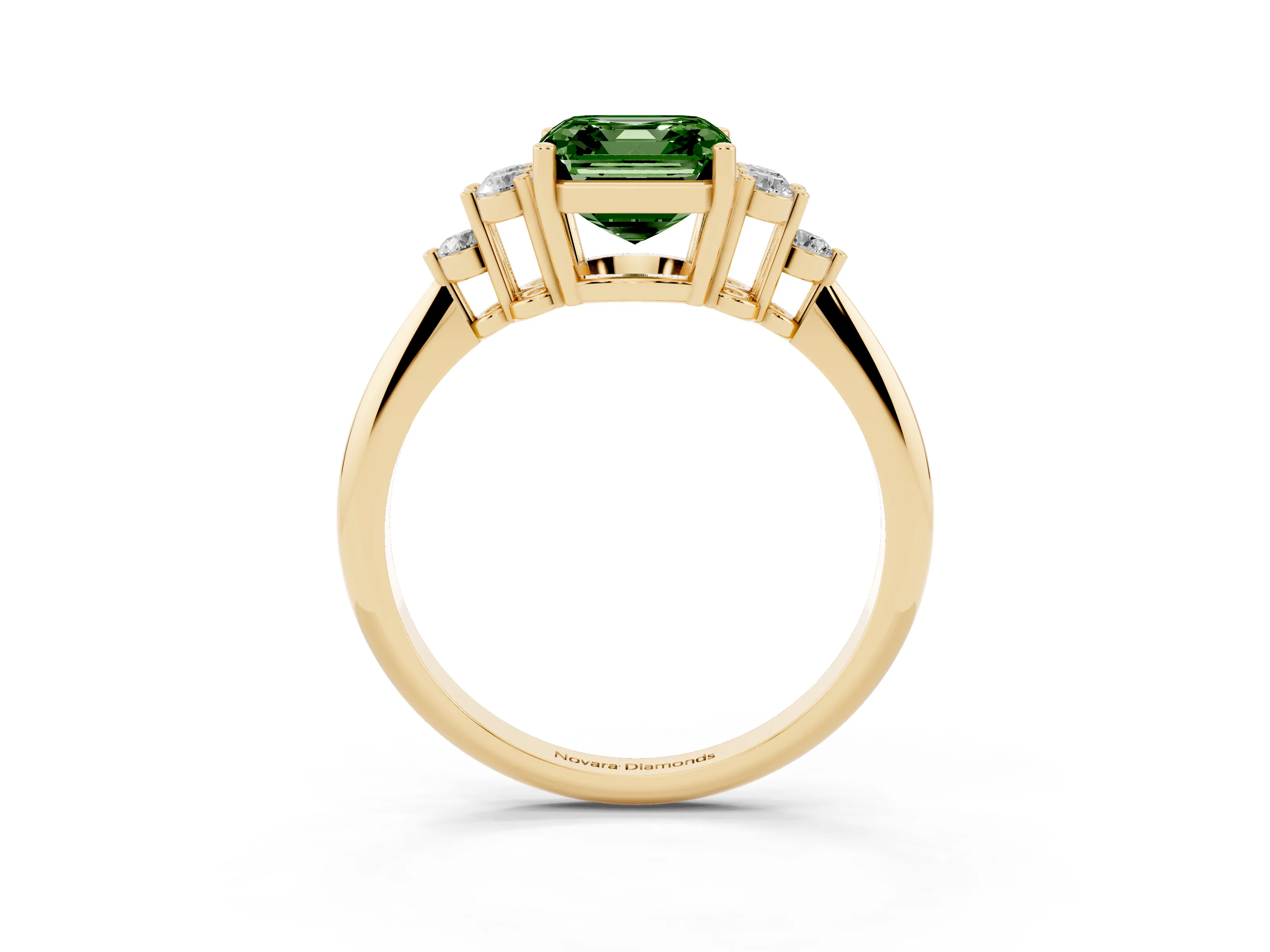 Fancy Green Asscher Cut Diamond Cluster Ring Set in Yellow gold with Plain Band and Prong Setting