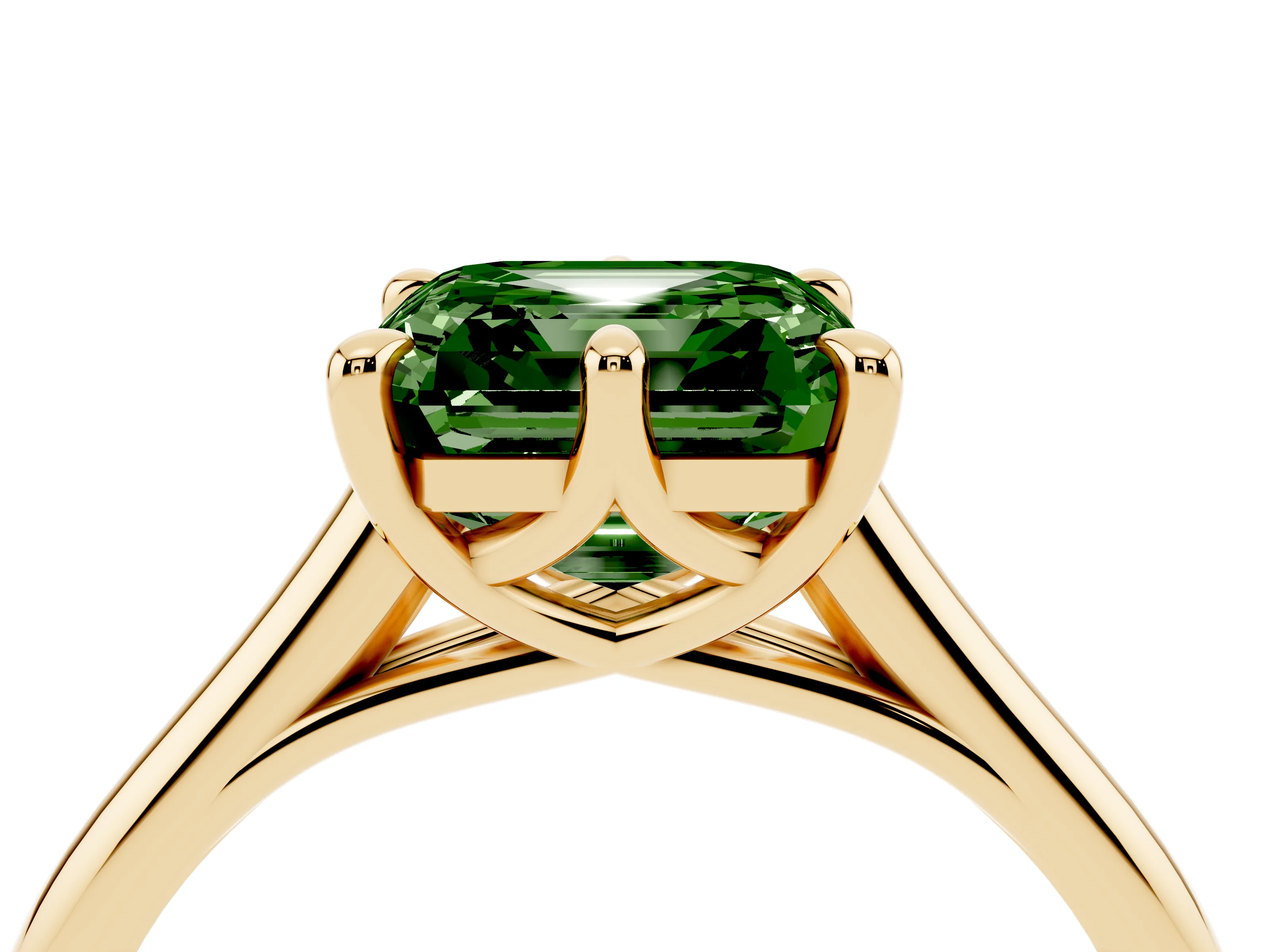 Fancy Green Asscher Cut Diamond Solitaire Engagement Ring Set in Yellow gold with Prong Setting and Plain Classic Band