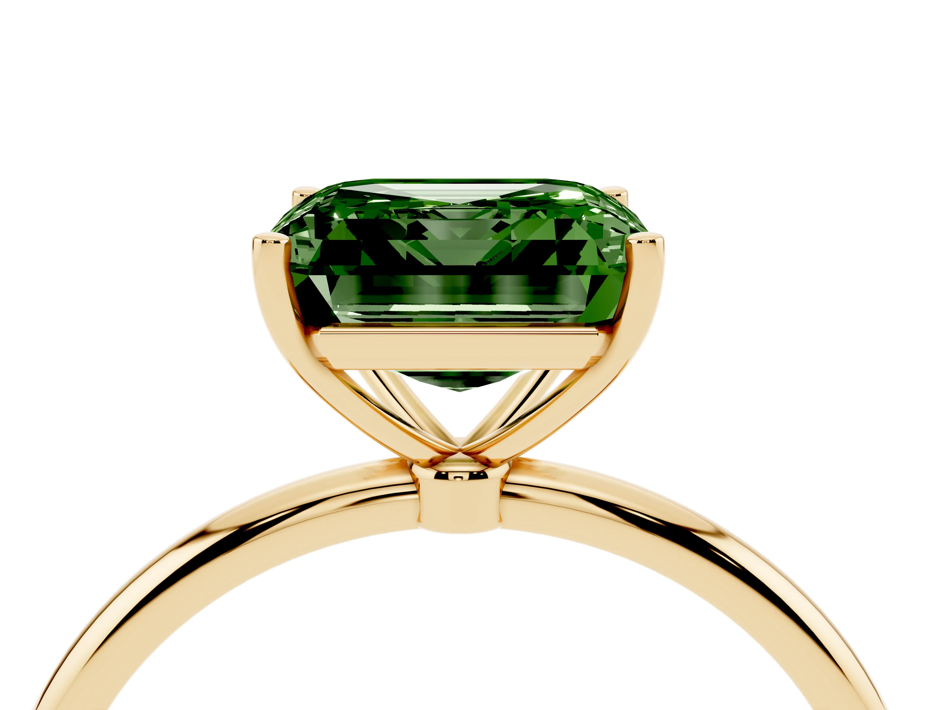 Fancy Green Asscher Cut Diamond Solitaire Engagement Ring Set in Yellow gold with Thin Band and Prong Setting