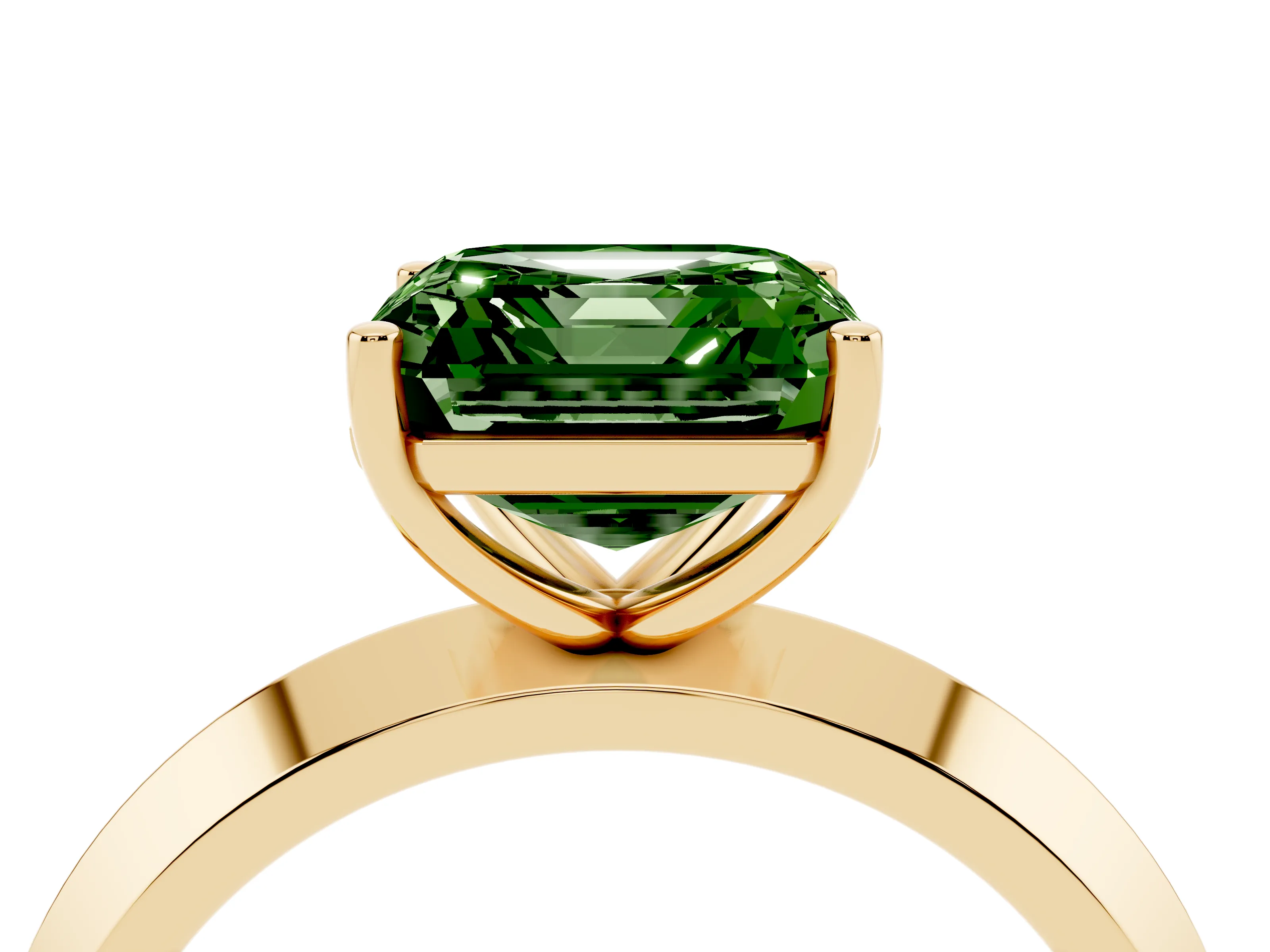 Fancy Green Asscher Cut Diamond Solitaire Engagement Ring Set in Yellow gold with Flat Band and Prong Setting
