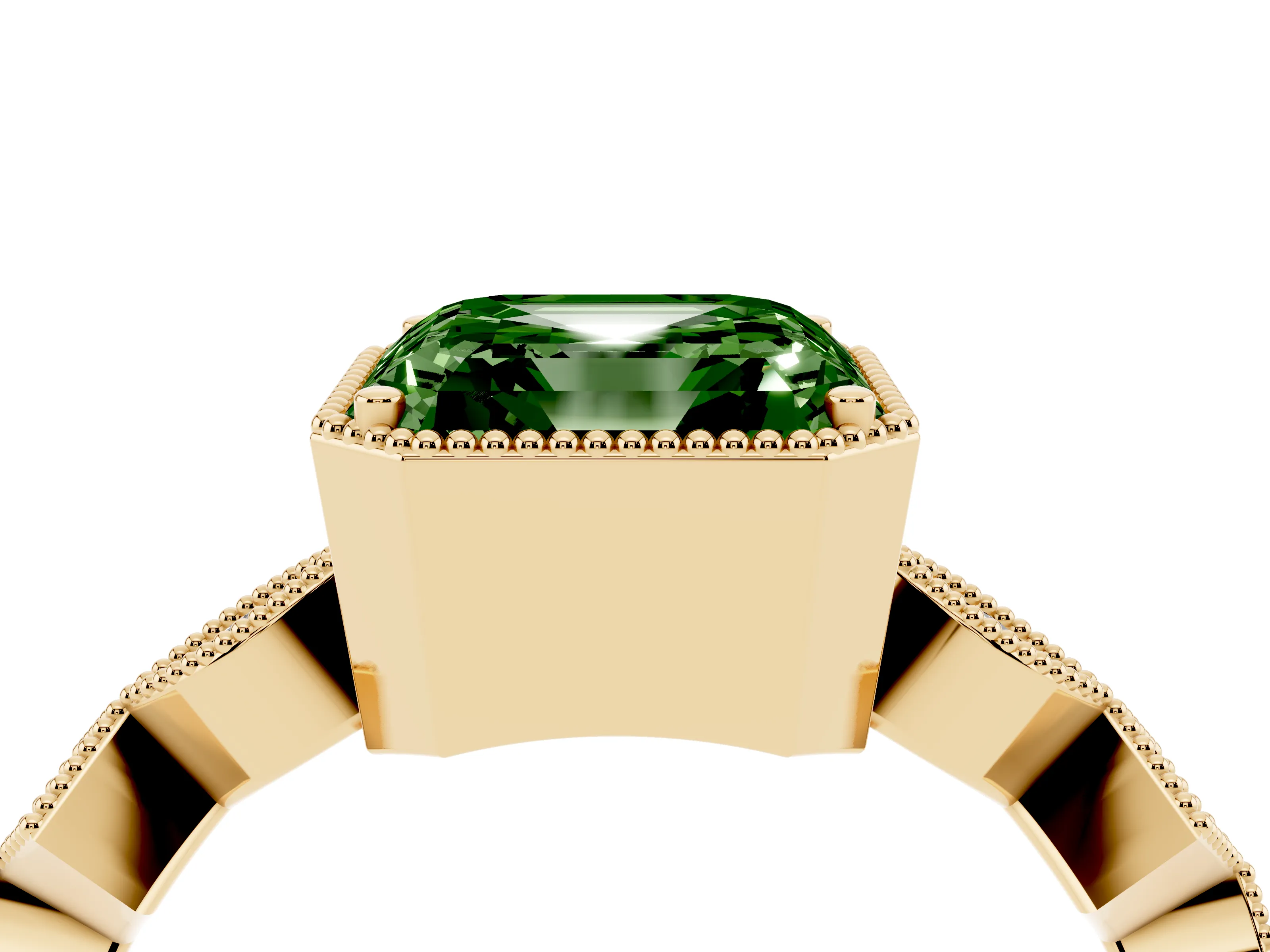 Fancy Green Asscher Cut Diamond Milgrain Marquise Twist Band Ring Set in Yellow gold with Prong Setting