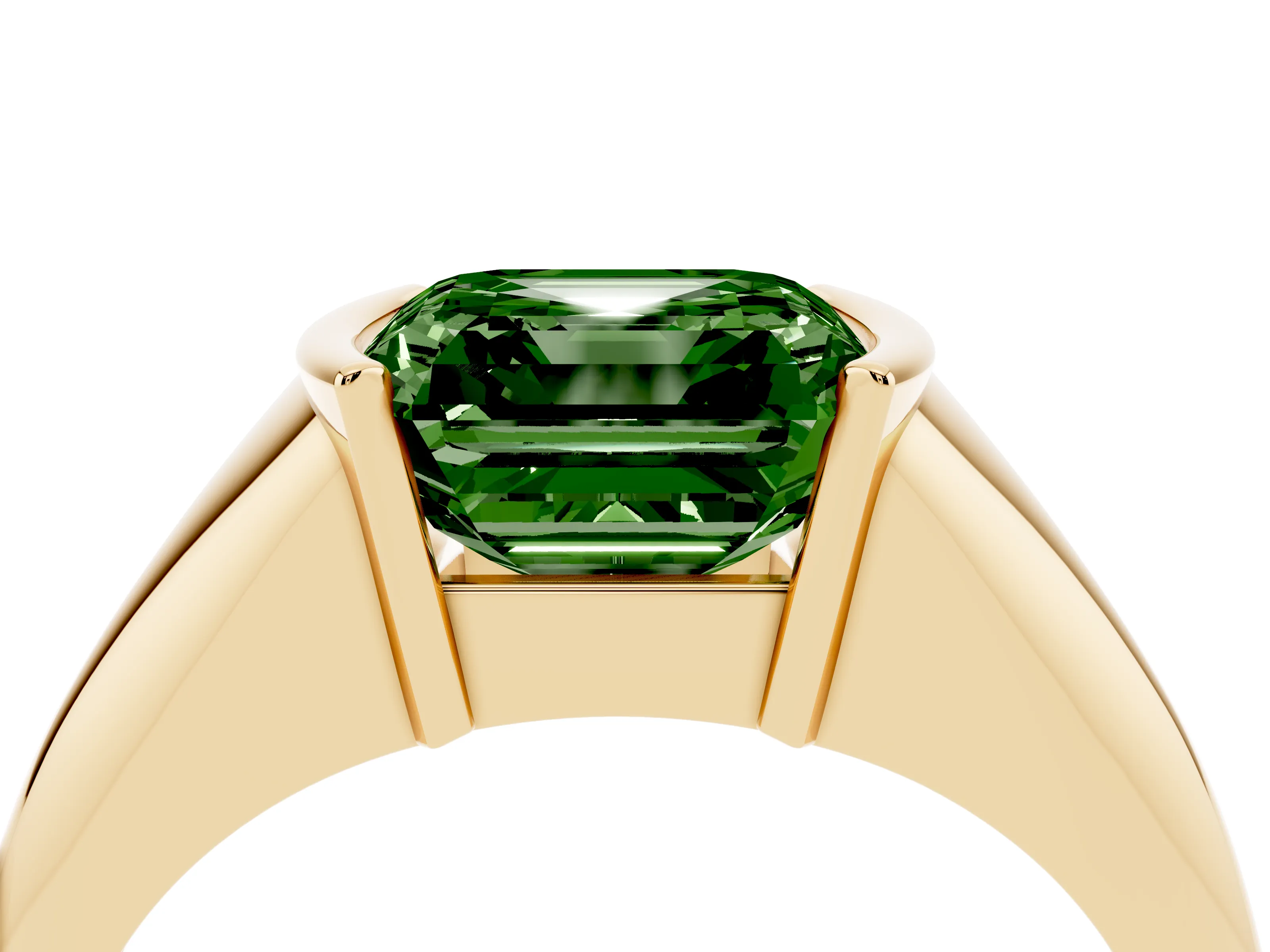 Fancy Green Asscher Cut Diamond Solitaire Tension Set Ring Set in Yellow gold