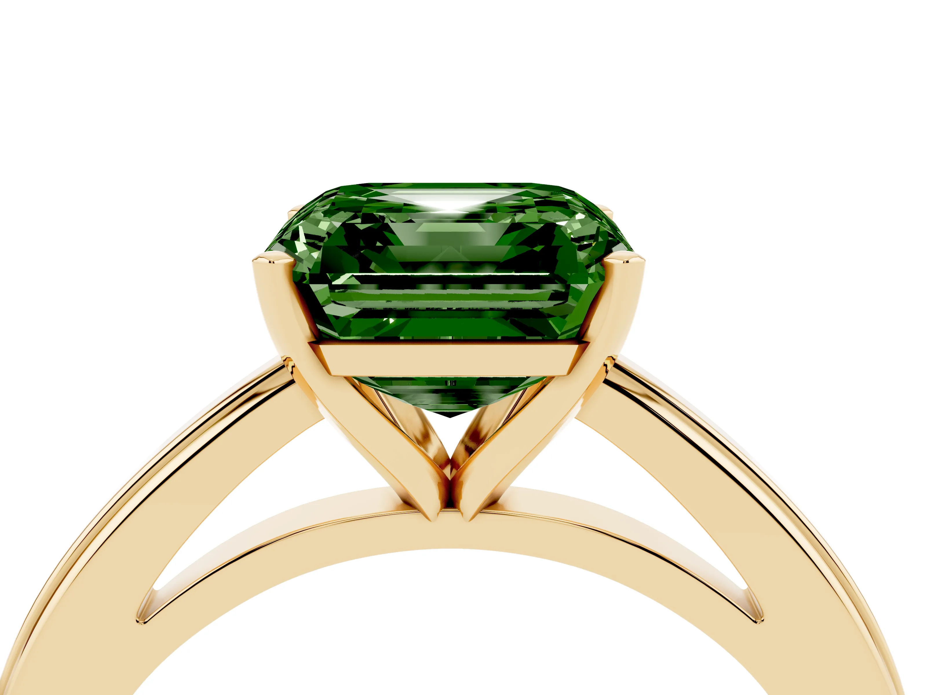 Fancy Green Asscher Cut Diamond Solitaire Ring Set in Yellow gold with Prong Setting and Classic Band
