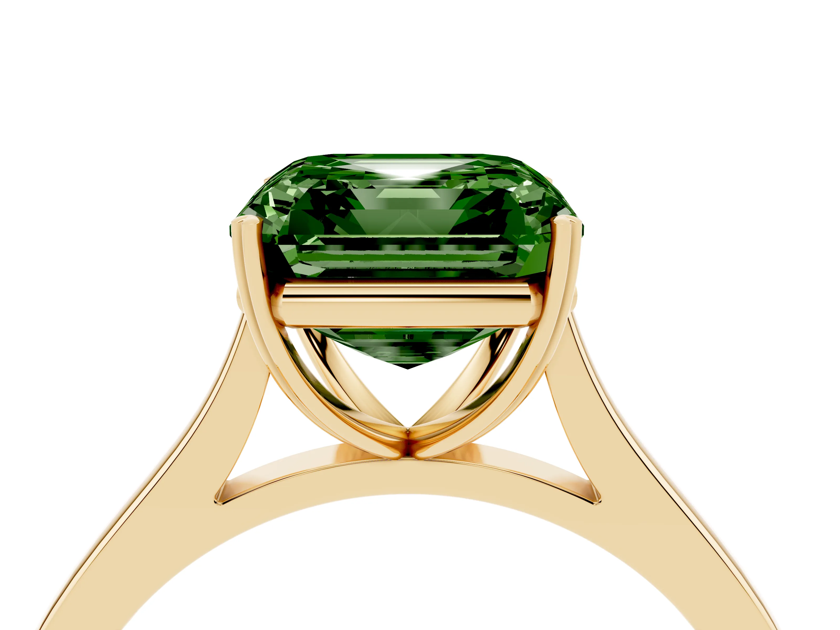 Fancy Green Asscher Cut Diamond Solitaire Heart Prong Engagement Ring Set in Yellow gold with Tapered Band