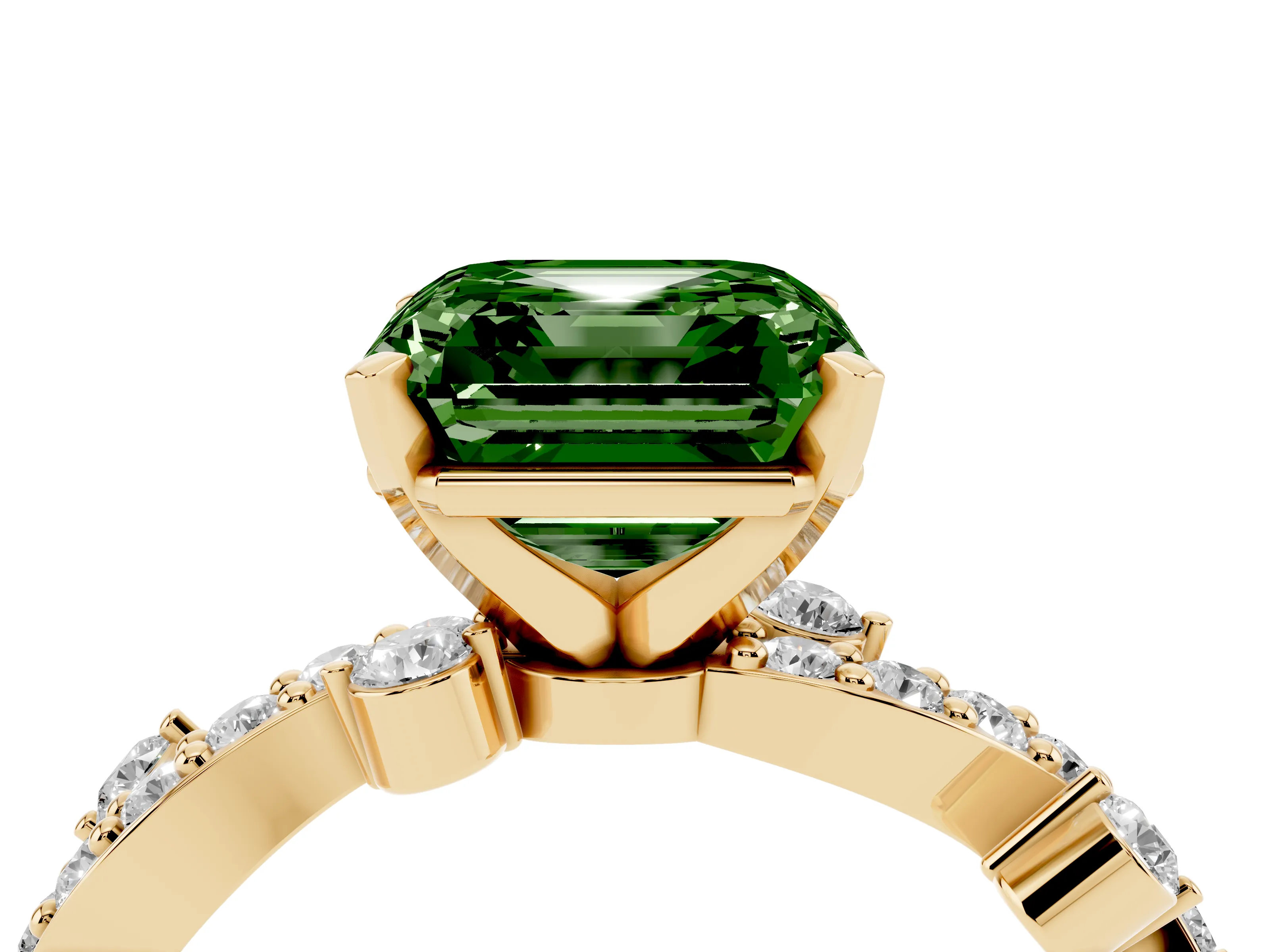Fancy Green Asscher Cut Diamond Solitaire Twisted Band Set in Yellow gold with Pavé Setting