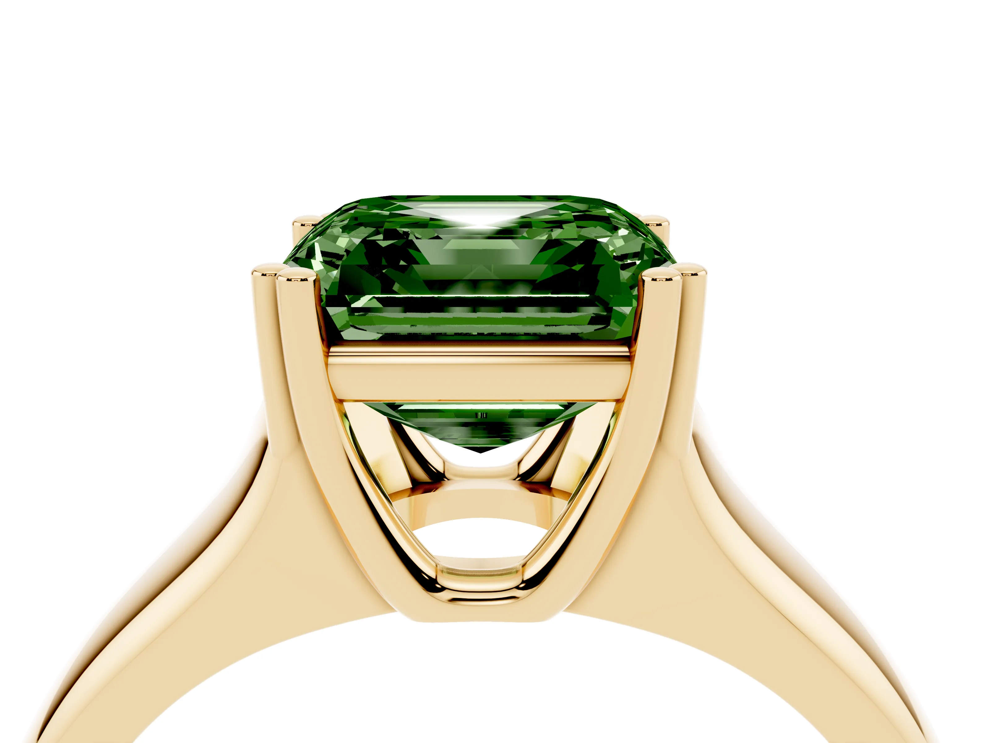 Fancy Green Asscher Cut Diamond Solitaire Ring Set in Yellow gold with Wide Band and Prong Setting
