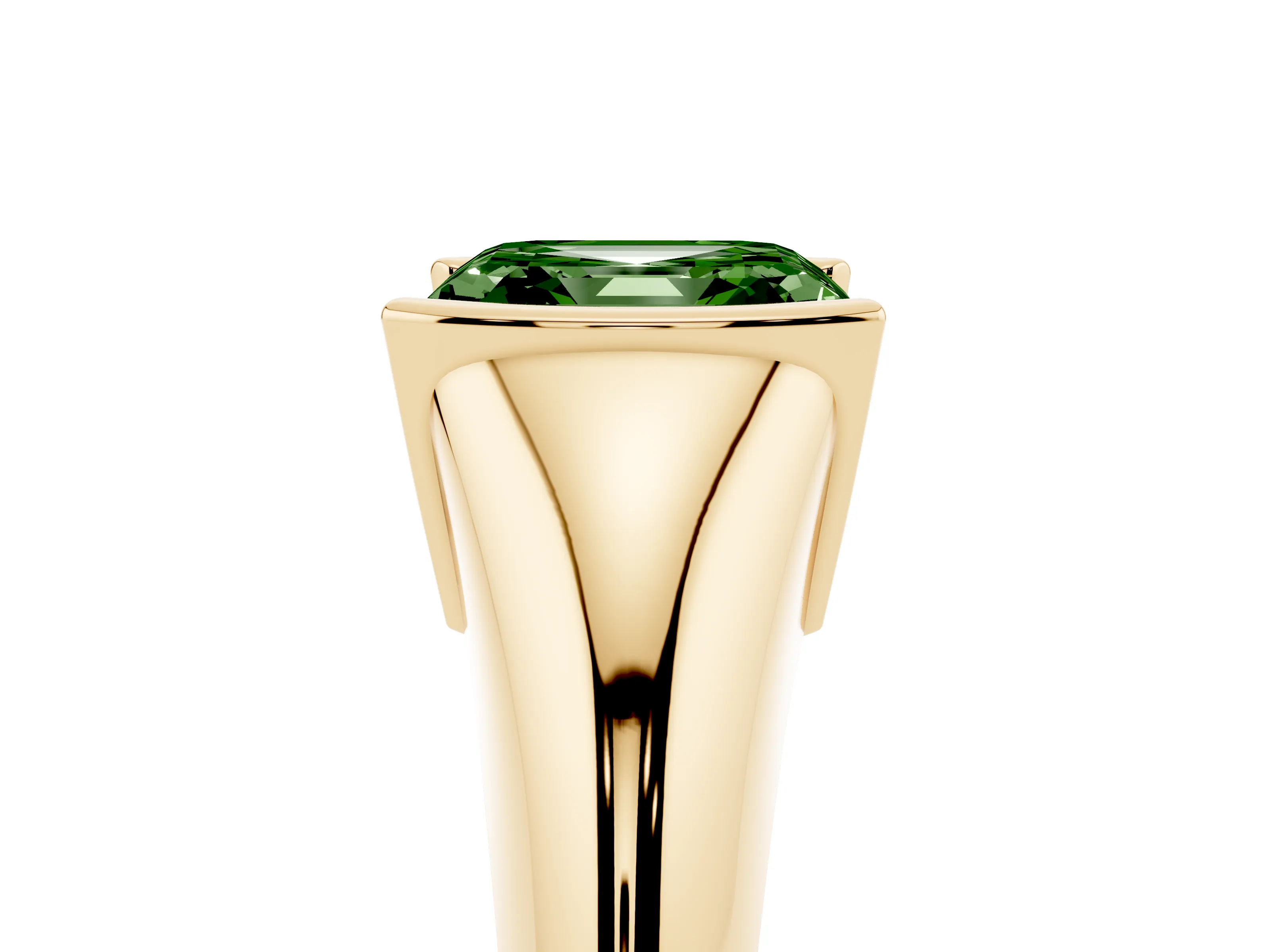 Fancy Green Asscher Cut Diamond Solitaire Tension Set Ring Set in Yellow gold