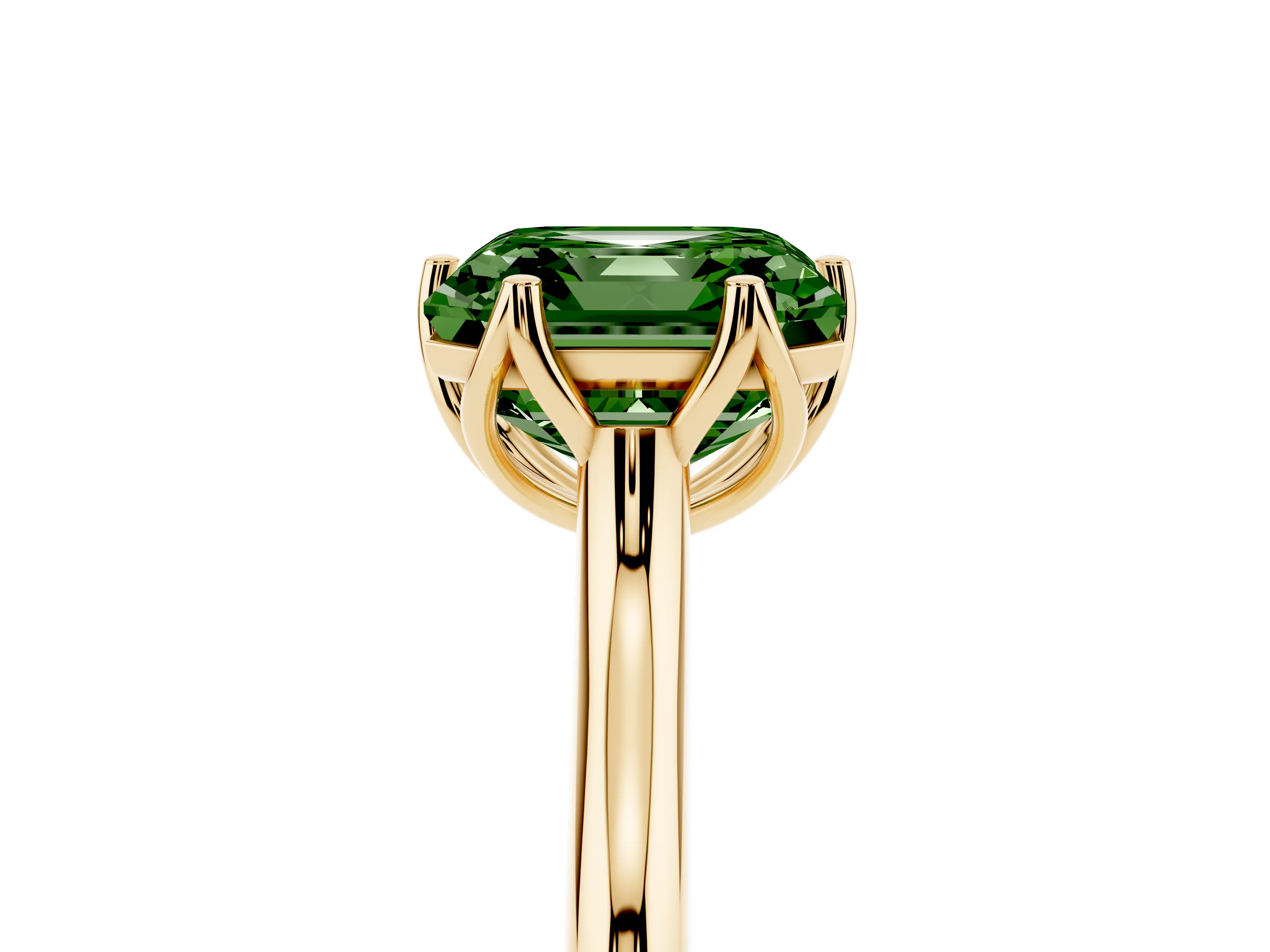 Fancy Green Asscher Cut Diamond Solitaire Cathedral Ring Set in Yellow gold with Prong Setting