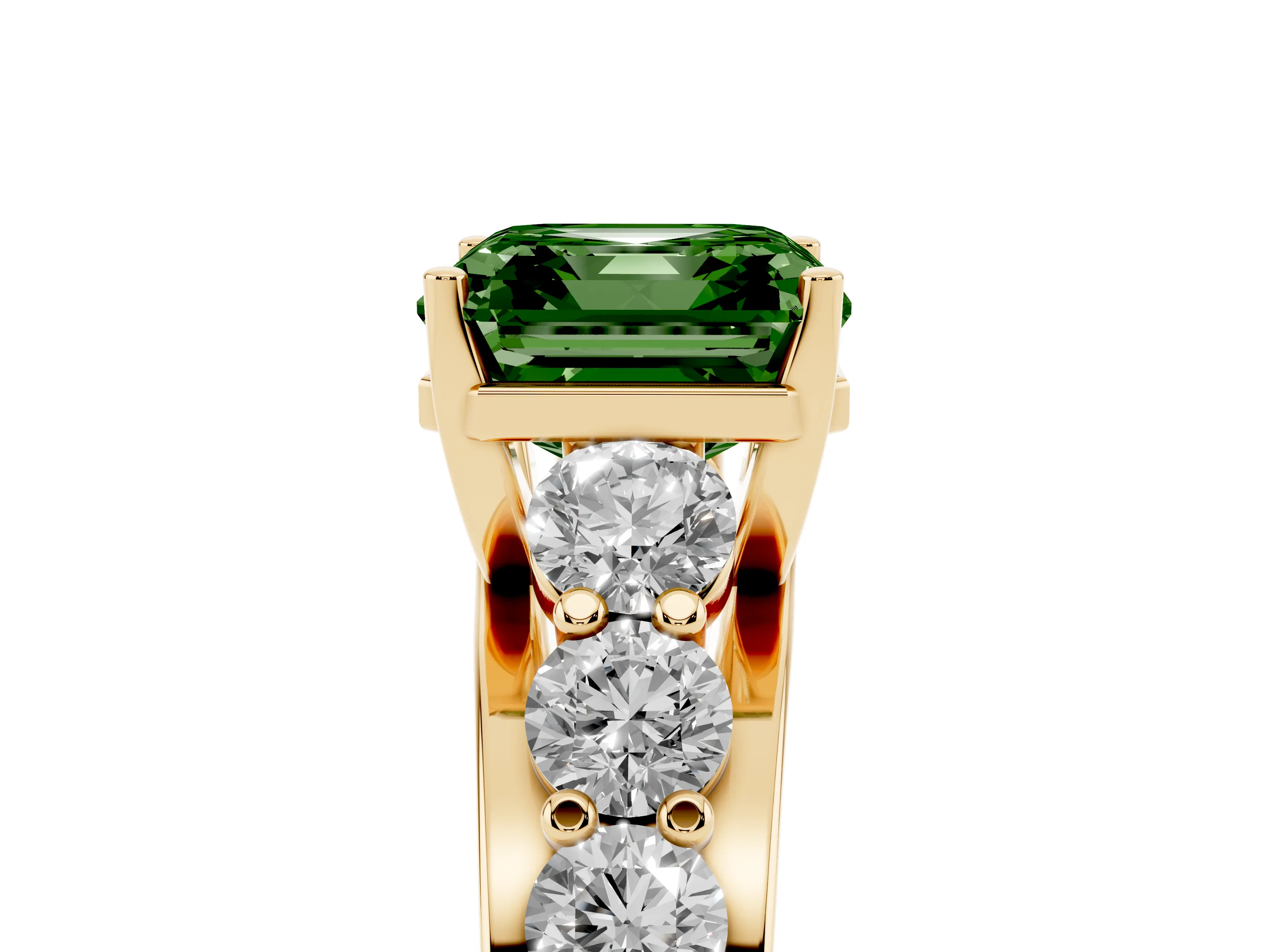 Fancy Green Asscher Cut Diamond Pavé Engagement Ring Set in Yellow gold with Prong Setting