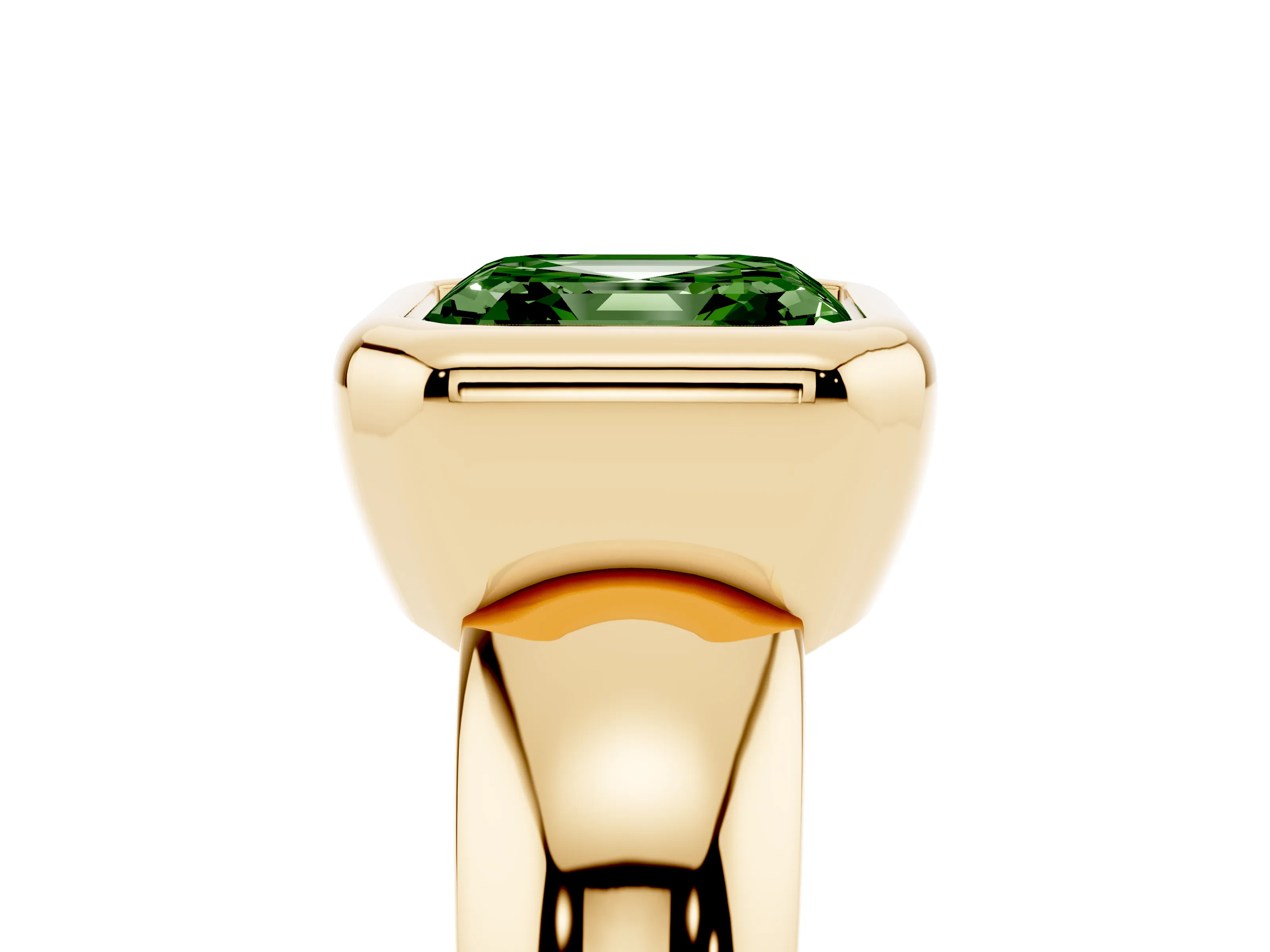 Fancy Green Bezel Set Asscher Cut Diamond Solitaire Ring Set in Yellow gold with Wide Band