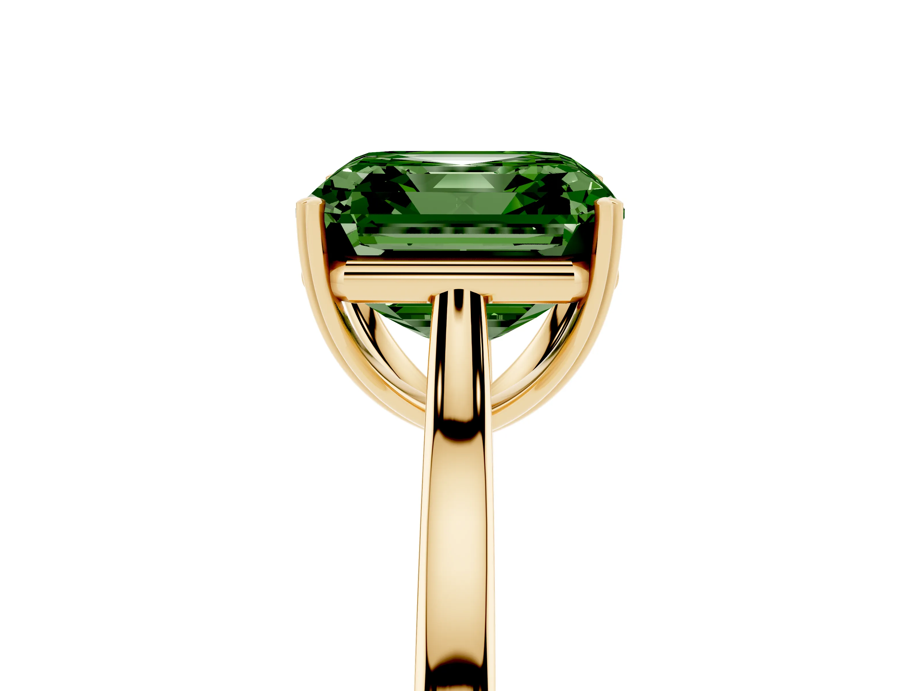 Fancy Green Asscher Cut Diamond Solitaire Heart Prong Engagement Ring Set in Yellow gold with Tapered Band
