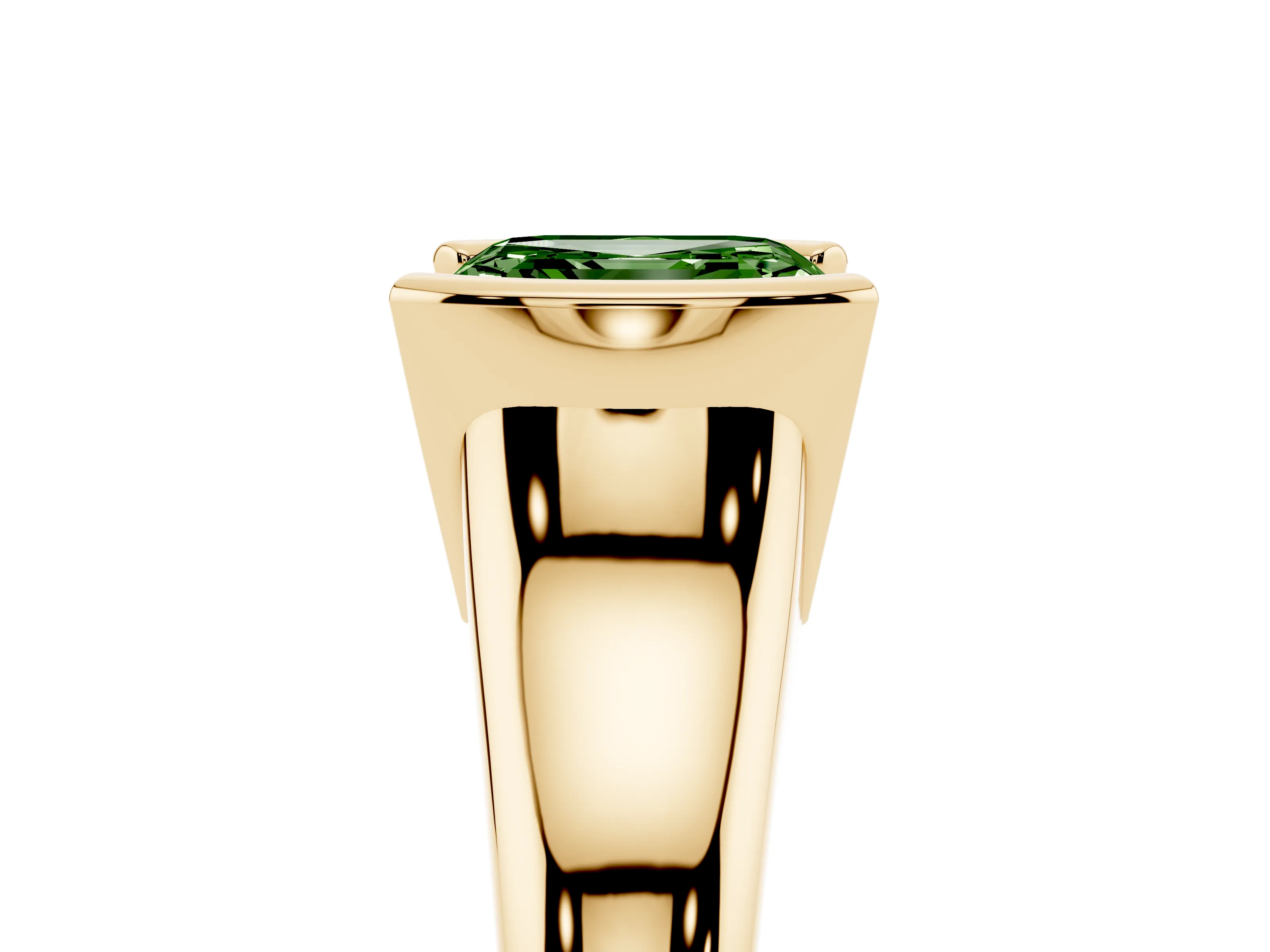 Fancy Green Asscher Cut Diamond Solitaire Tension Set Ring Set in Yellow gold with Split Shank Band