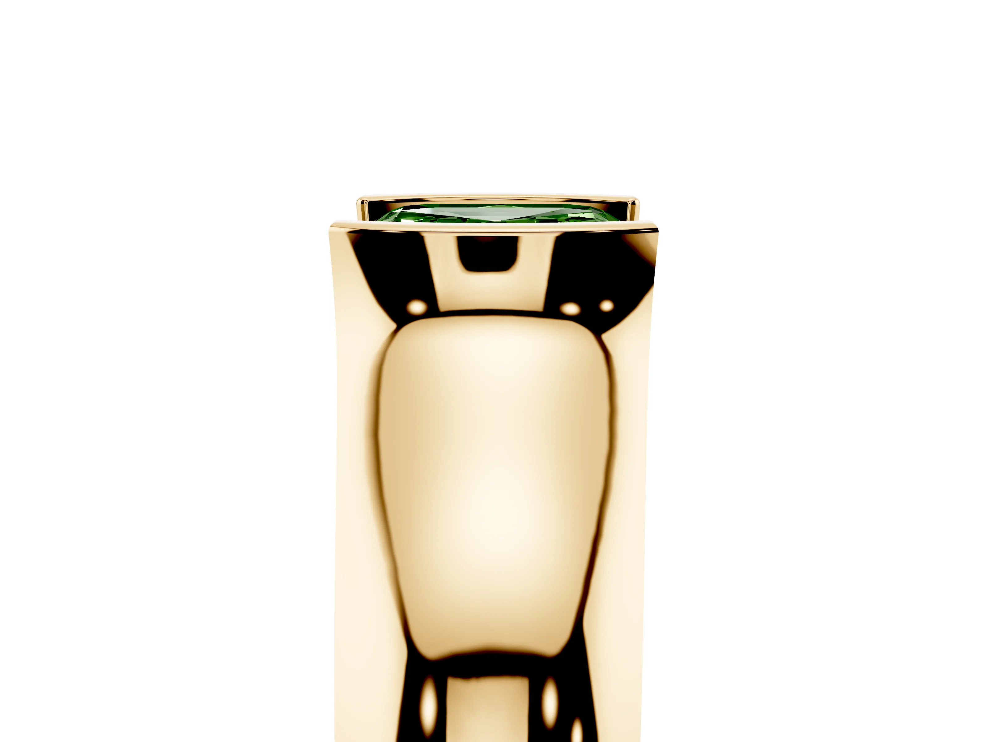 Fancy Green Asscher Cut Diamond Bezel Solitaire Ring Set in Yellow gold with Wide Band