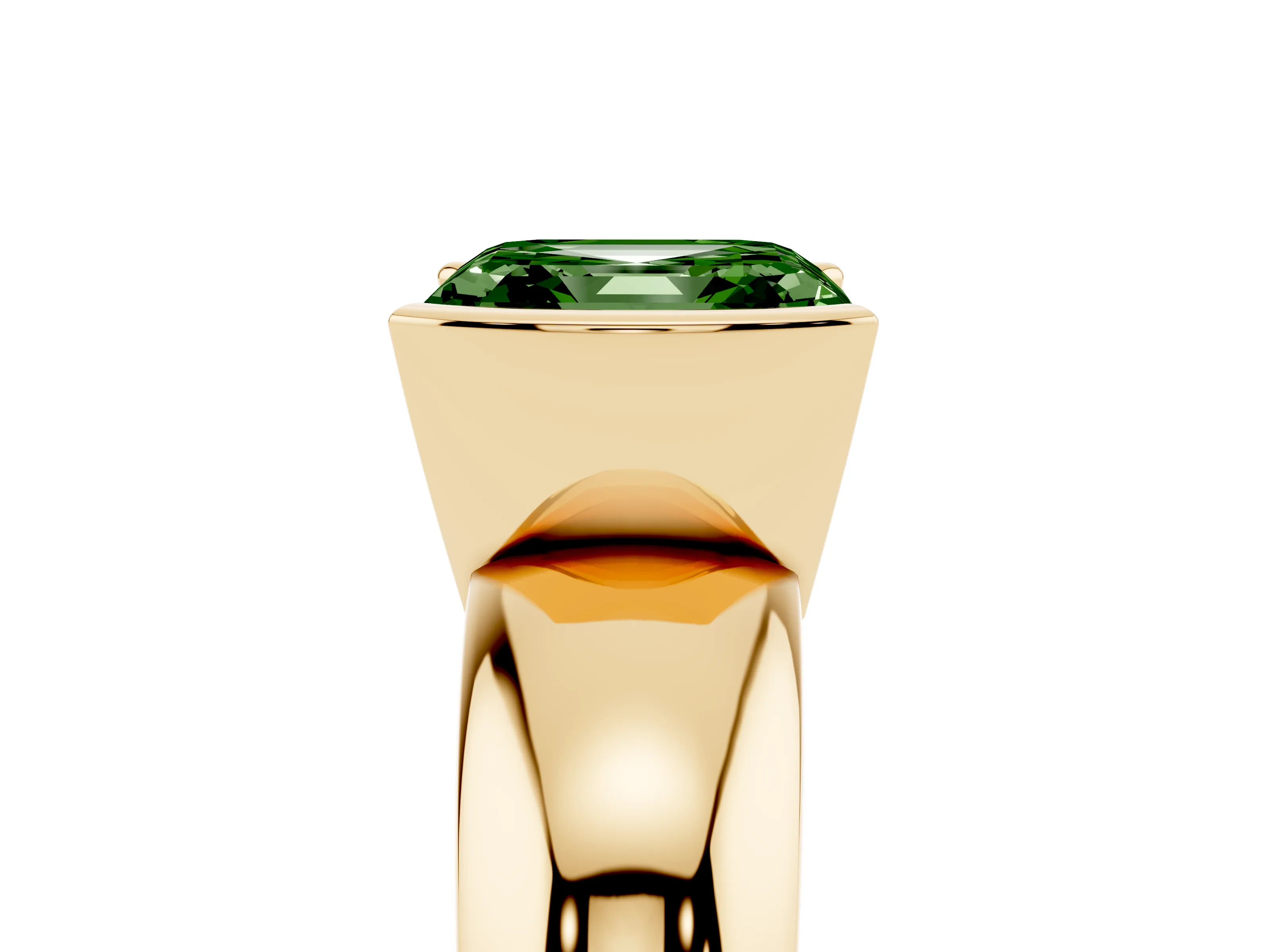Fancy Green Asscher Cut Diamond Solitaire Tension Set Ring Set in Yellow gold with Wide Band