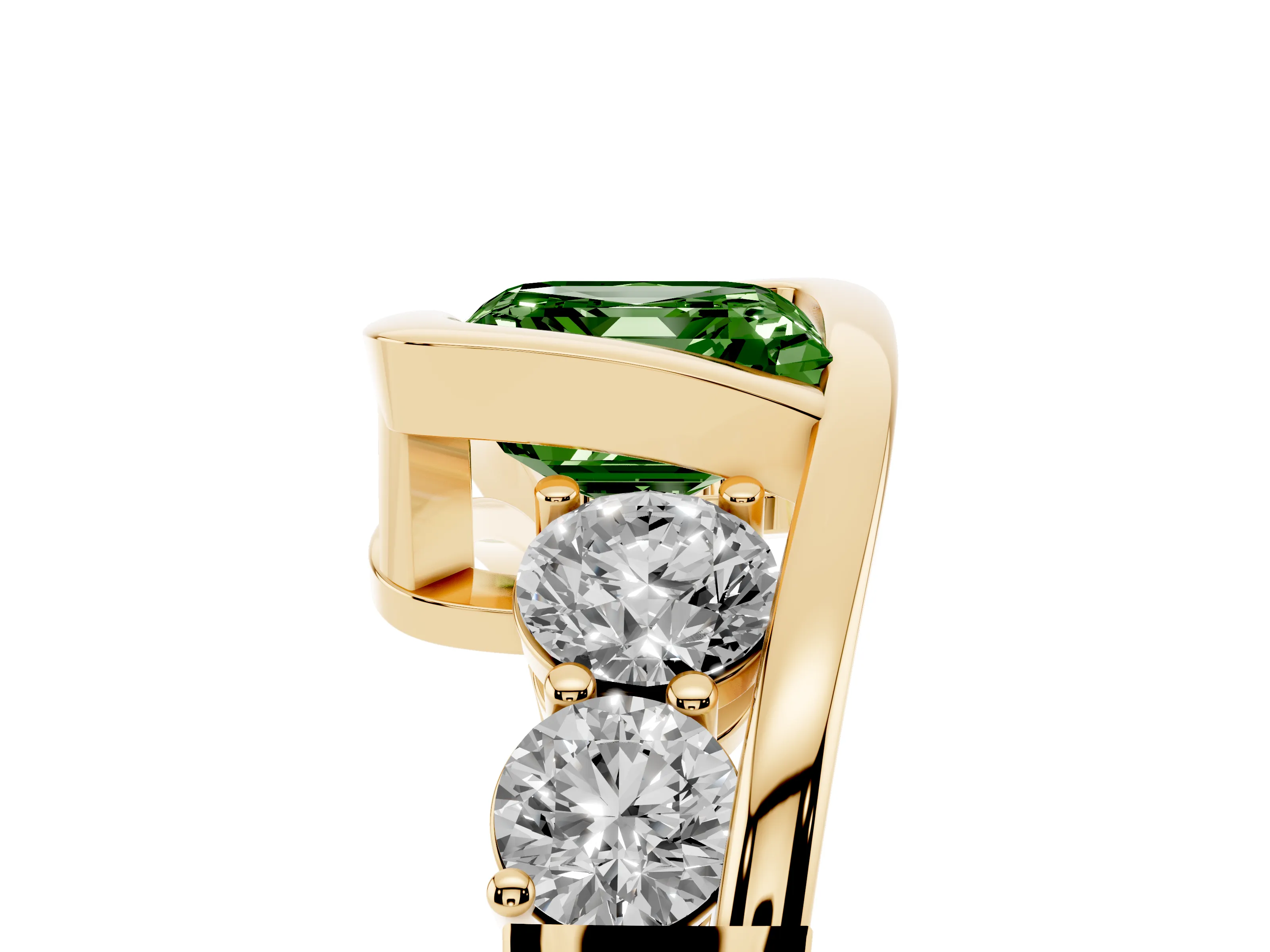 Fancy Green Asscher Cut Diamond Bezel Bypass Ring Set in Yellow gold with Round Accents