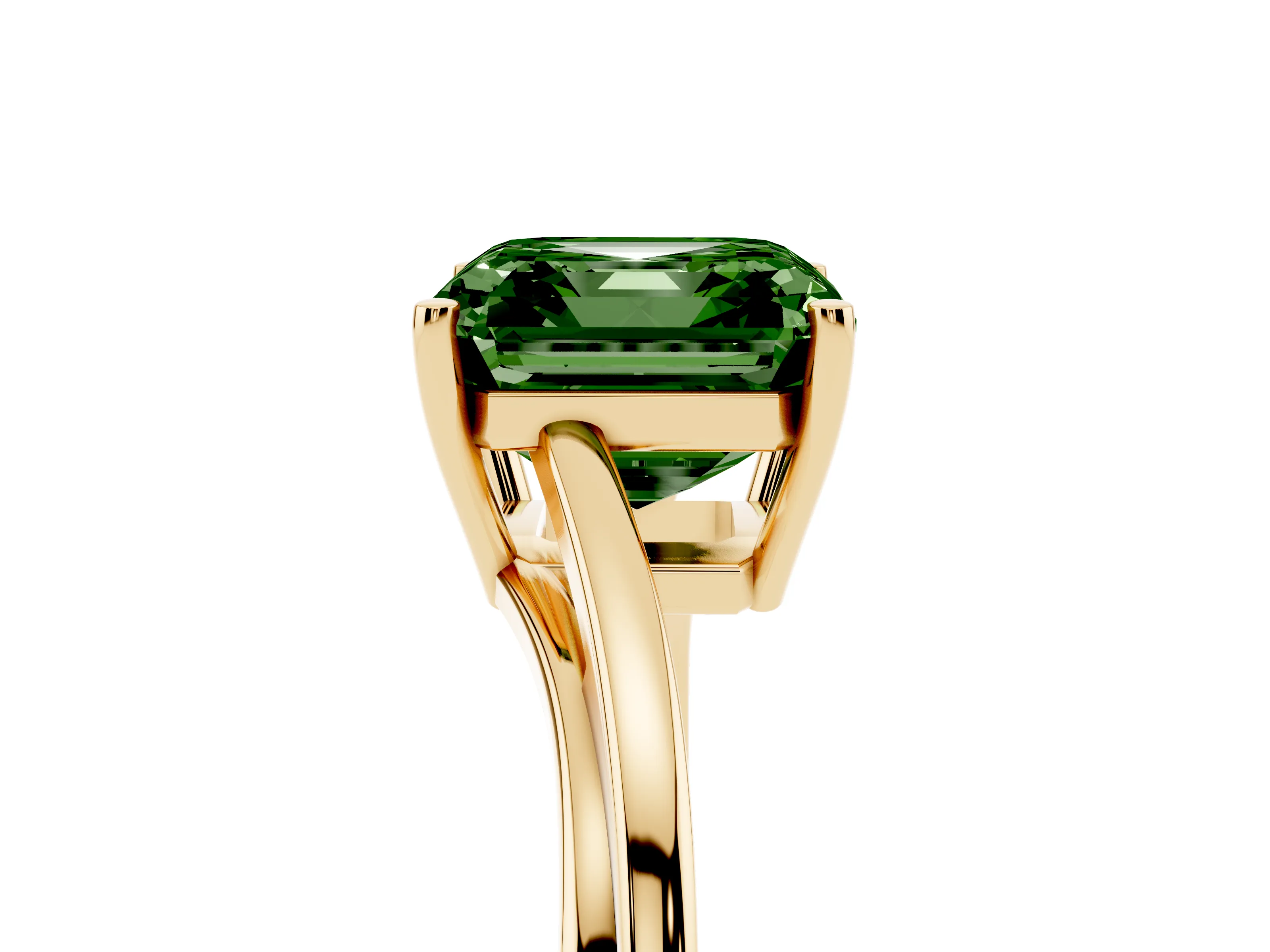 Fancy Green Asscher Cut Diamond Solitaire Twist Band Ring Set in Yellow gold with Prong Setting