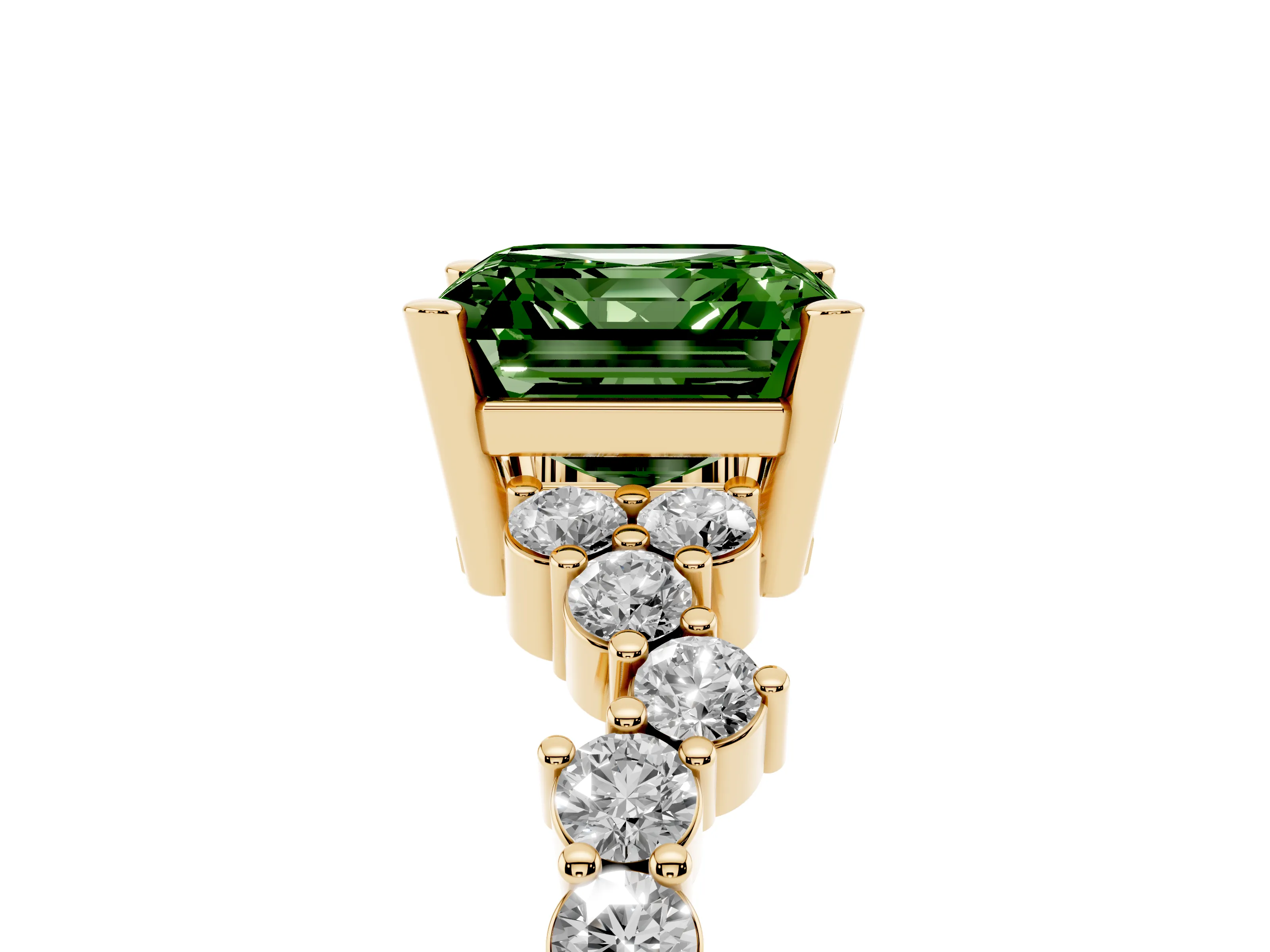Fancy Green Asscher Cut Diamond Ring Set in Yellow gold with Scattered Round Accents