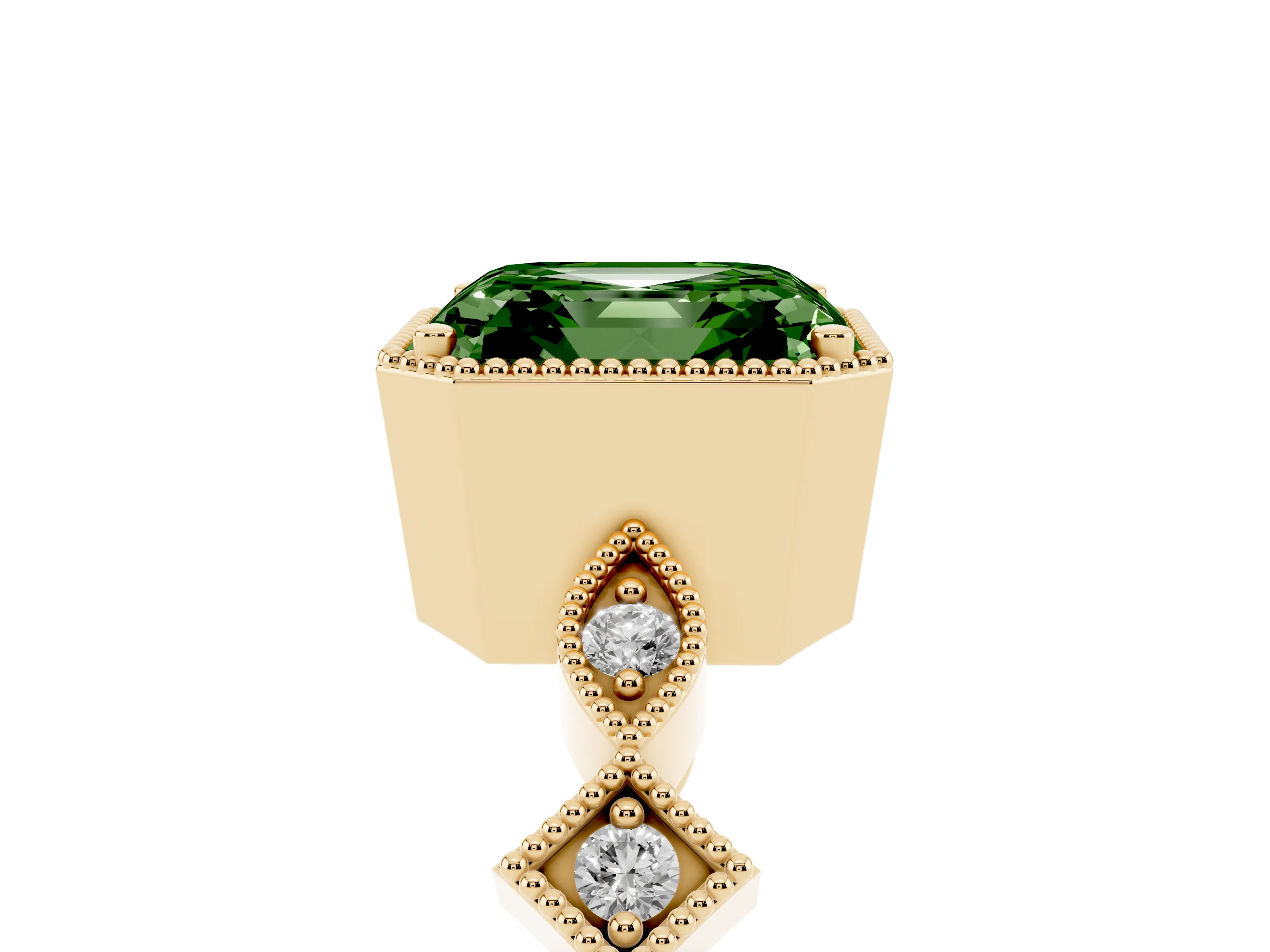Fancy Green Asscher Cut Diamond Milgrain Marquise Twist Band Ring Set in Yellow gold with Prong Setting