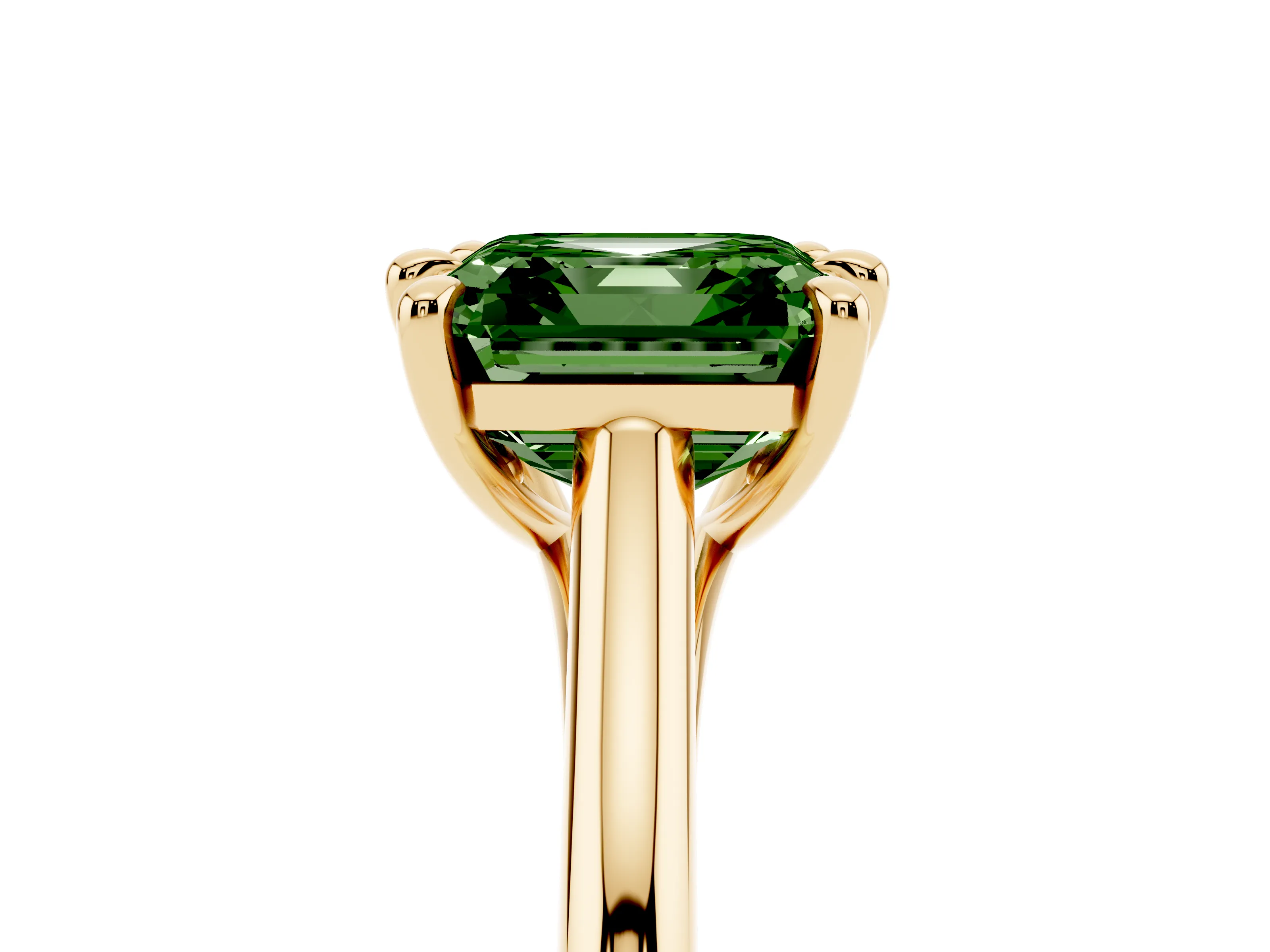 Fancy Green Asscher Cut Diamond Solitaire Engagement Ring Set in Yellow gold with Prong Setting and Plain Classic Band