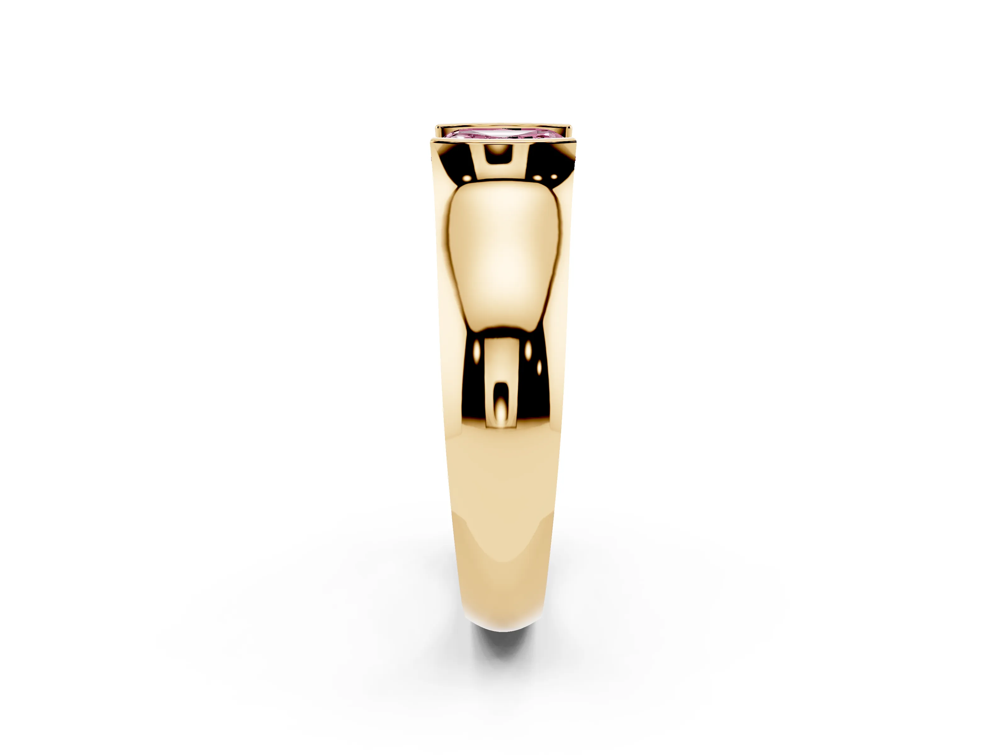 Fancy Pink Asscher Cut Diamond Bezel Solitaire Ring Set in Yellow gold with Wide Band
