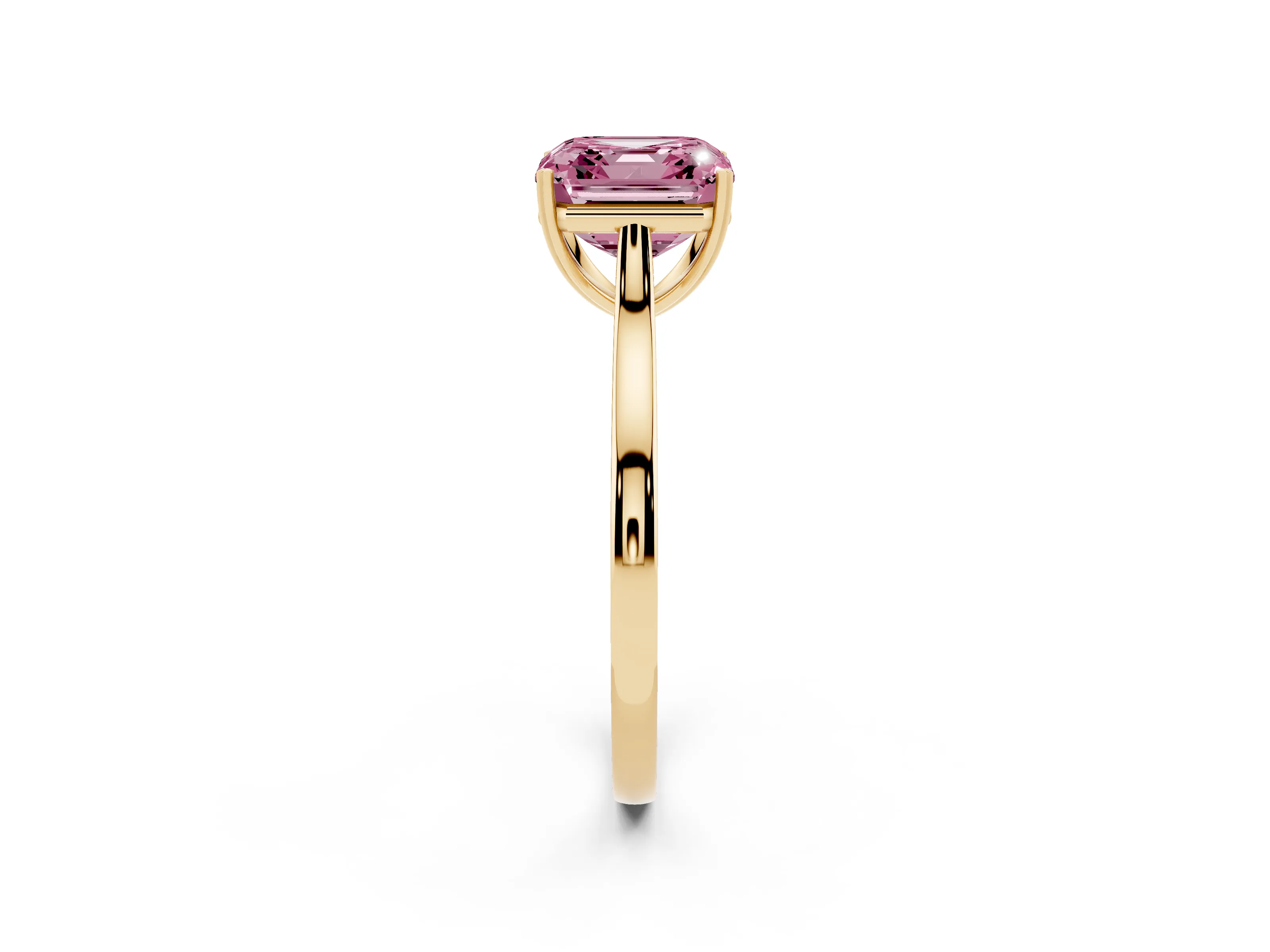 Fancy Pink Asscher Cut Diamond Solitaire Heart Prong Engagement Ring Set in Yellow gold with Tapered Band